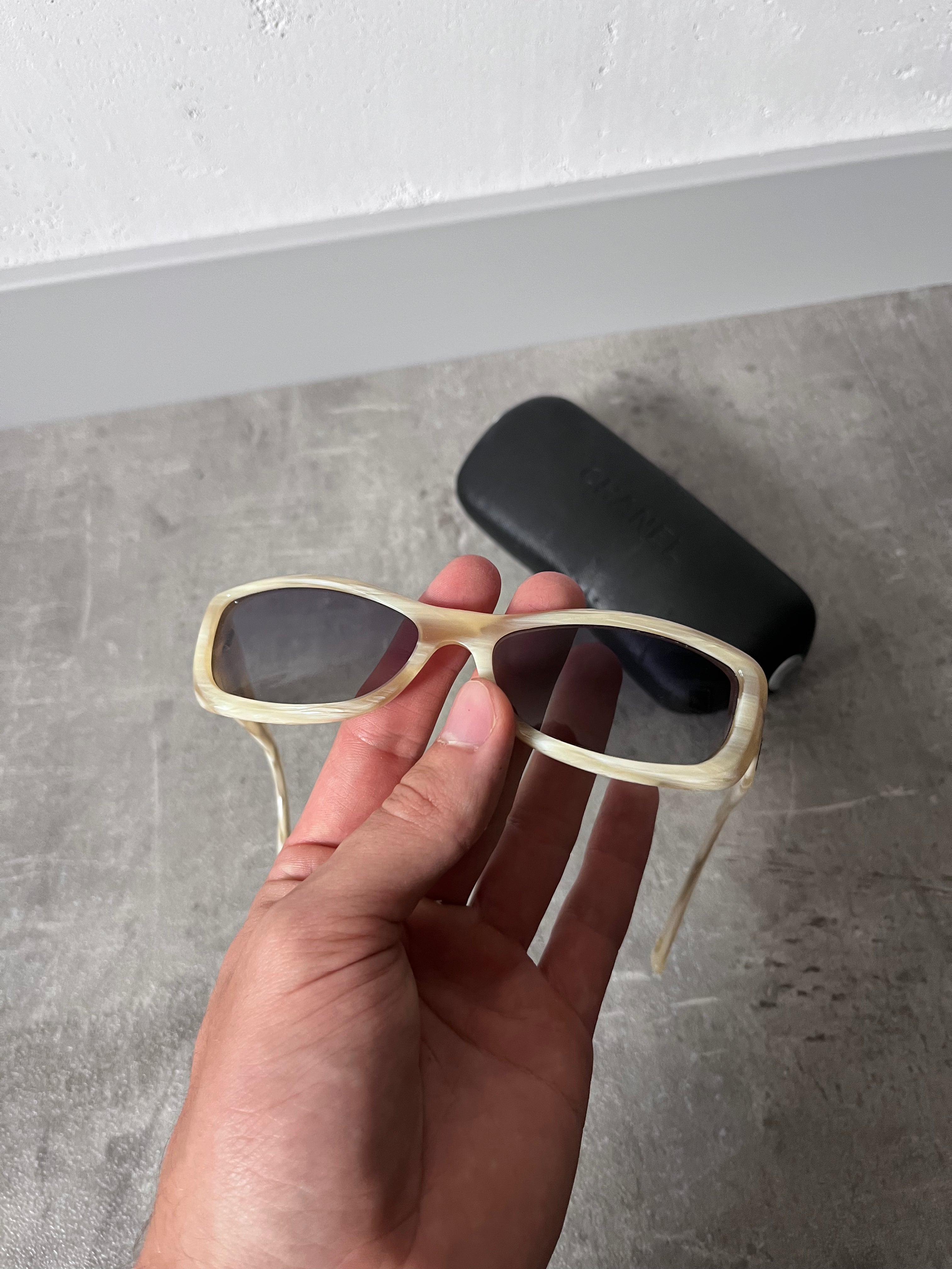 2000s Chanel Marble CC Logo Sunglasses Beige