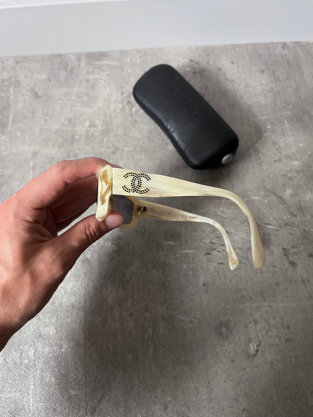 2000s Chanel Marble CC Logo Sunglasses Beige