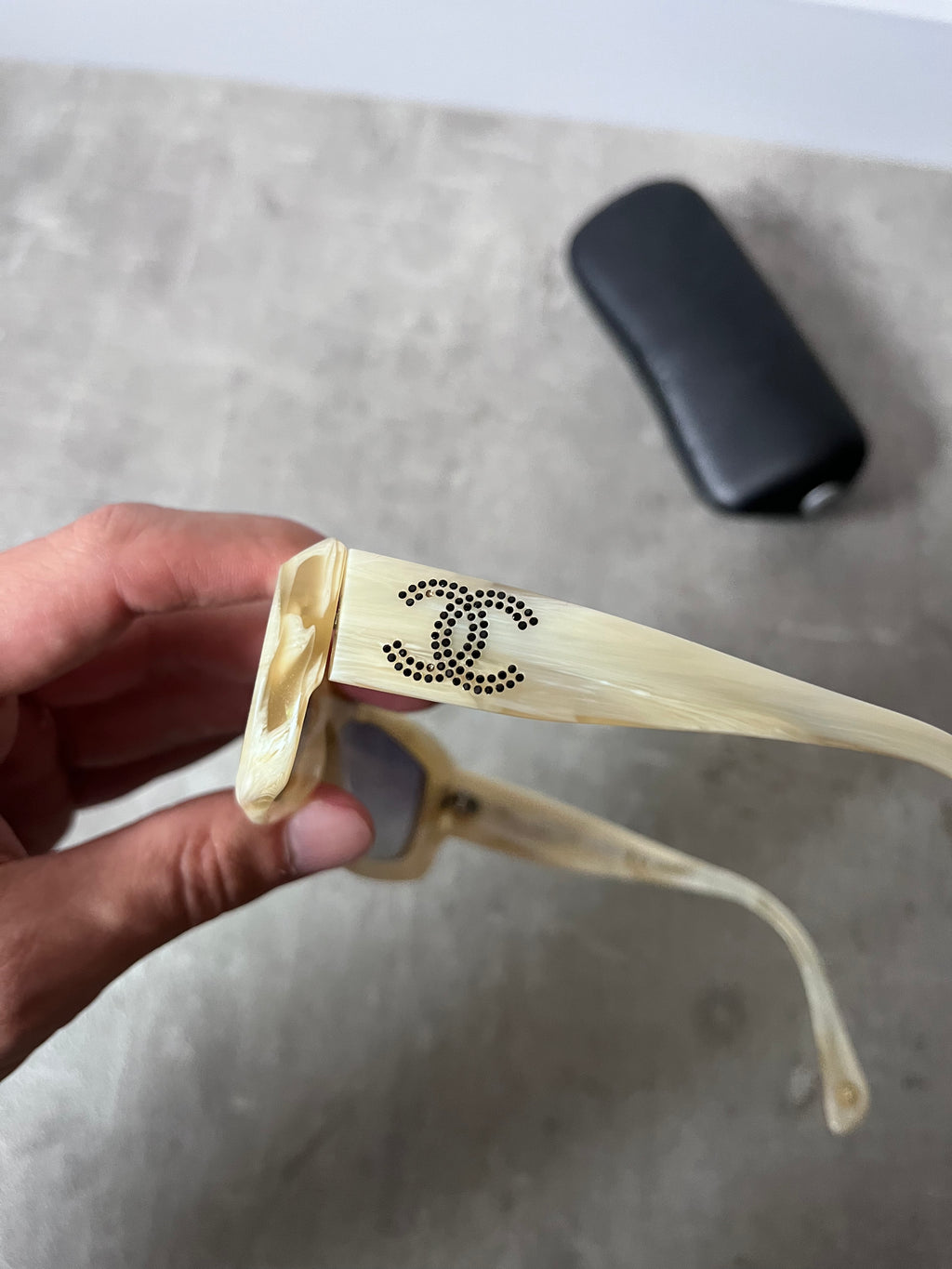 2000s Chanel Marble CC Logo Sunglasses Beige