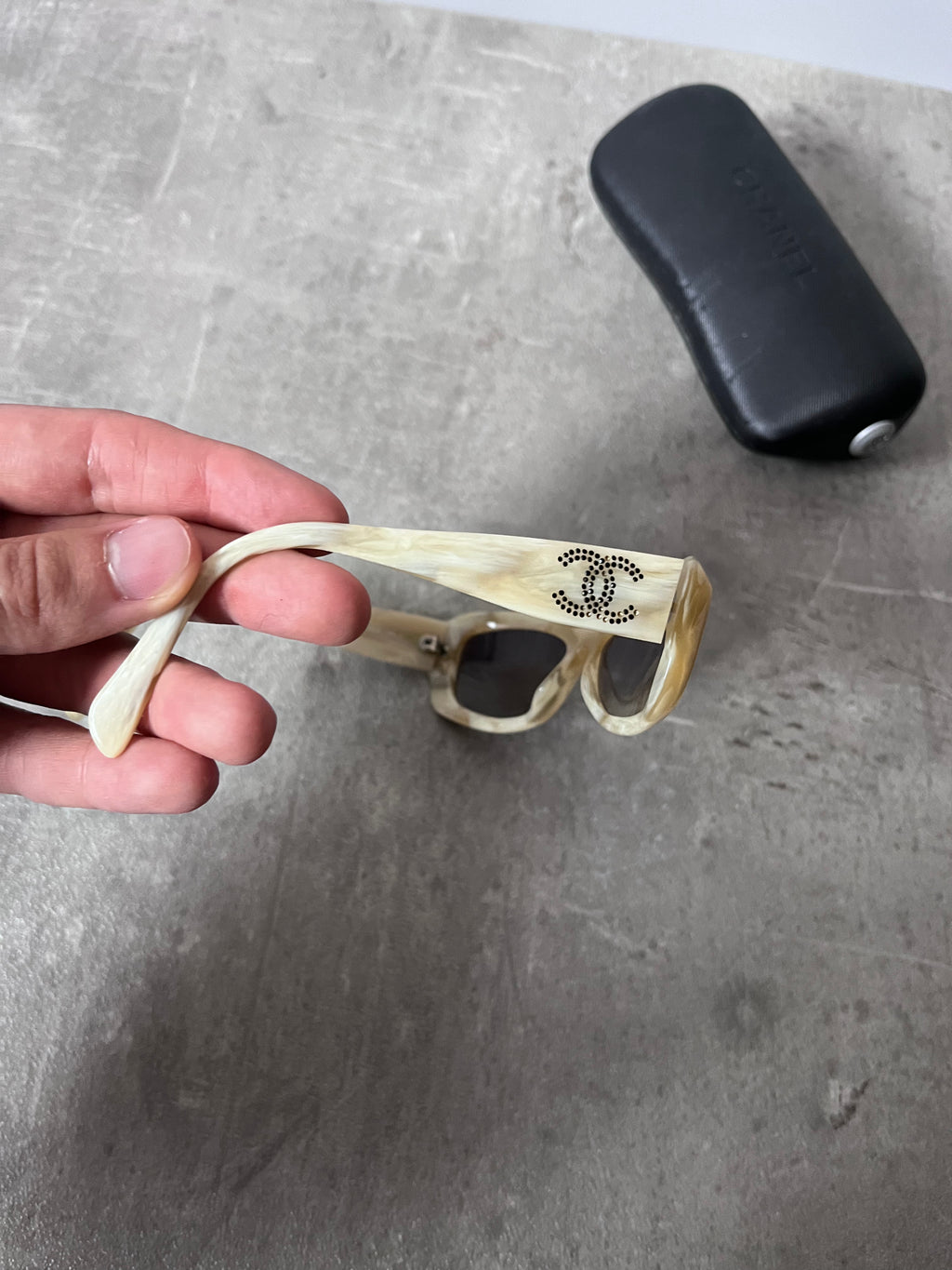 2000s Chanel Marble CC Logo Sunglasses Beige