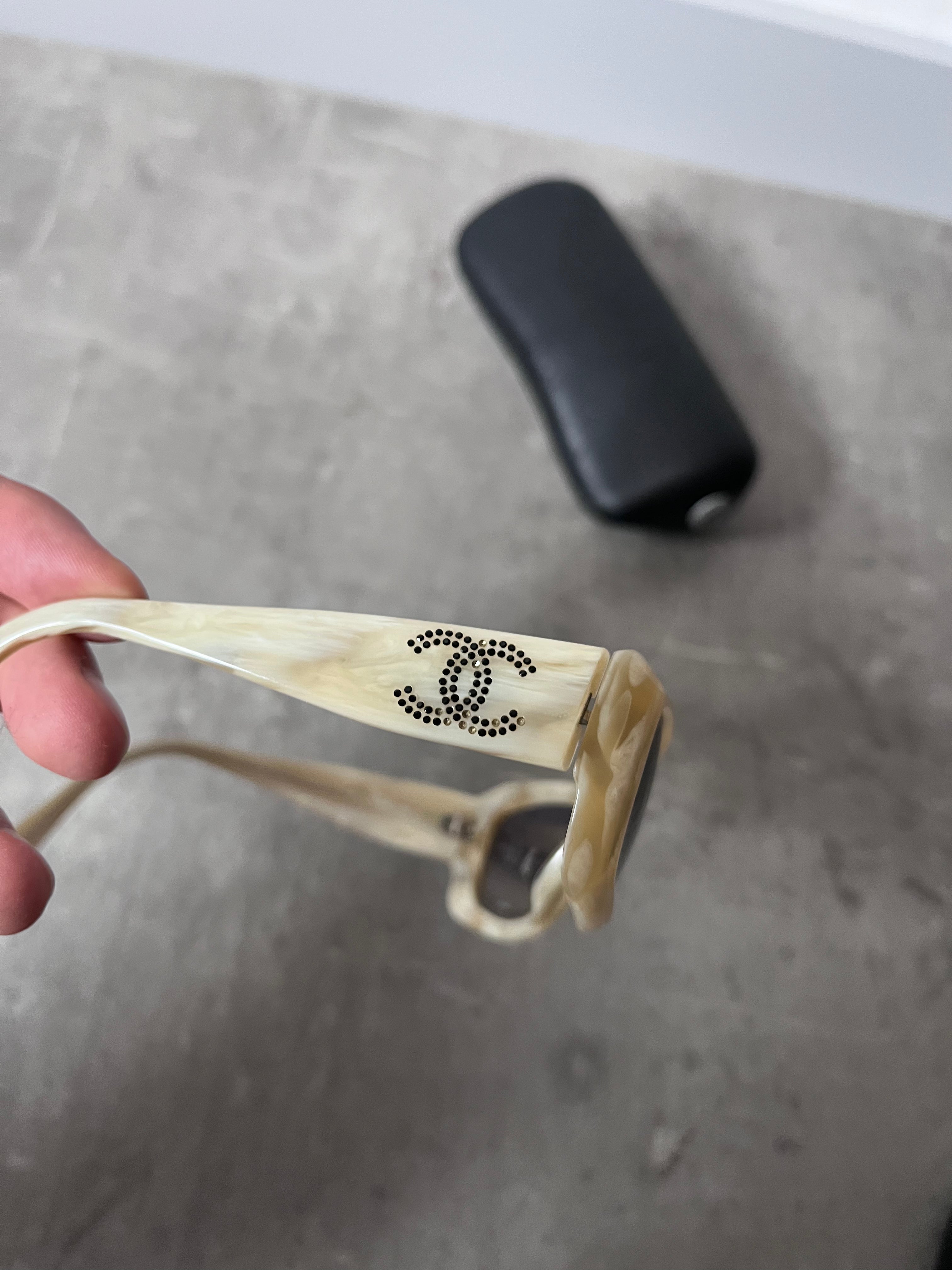 2000s Chanel Marble CC Logo Sunglasses Beige
