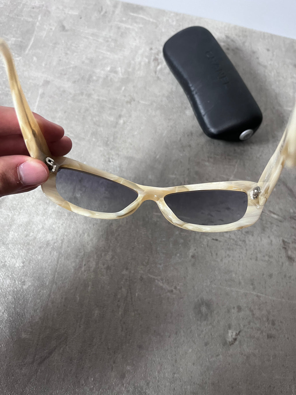 2000s Chanel Marble CC Logo Sunglasses Beige