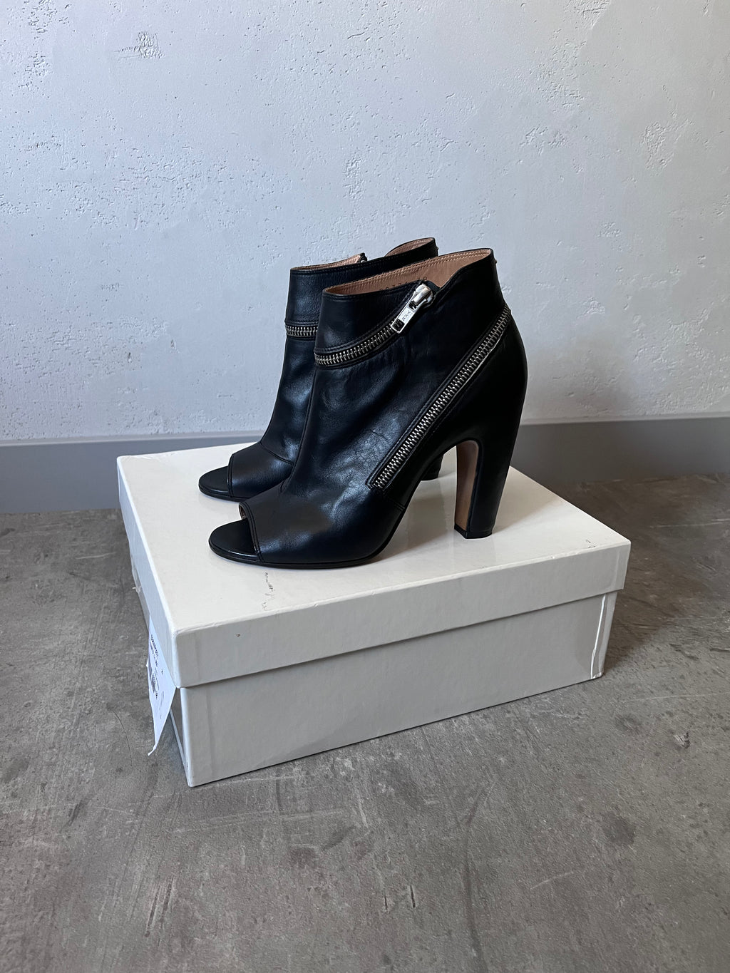 Maison Margiela Wrap Zip Leather Ankle Heels Black Women - 38