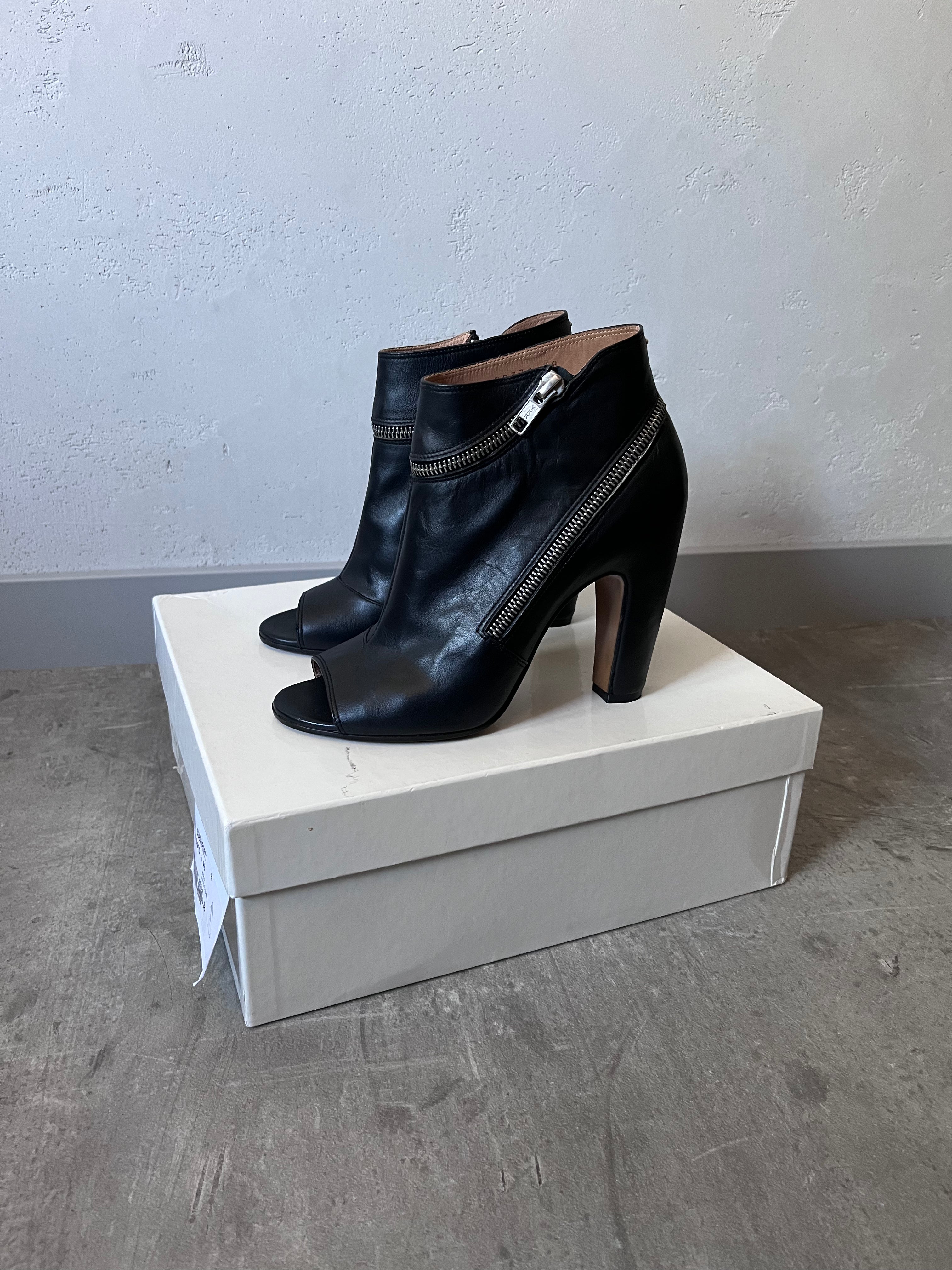 Maison Margiela Wrap Zip Leather Ankle Heels Black Women - 38