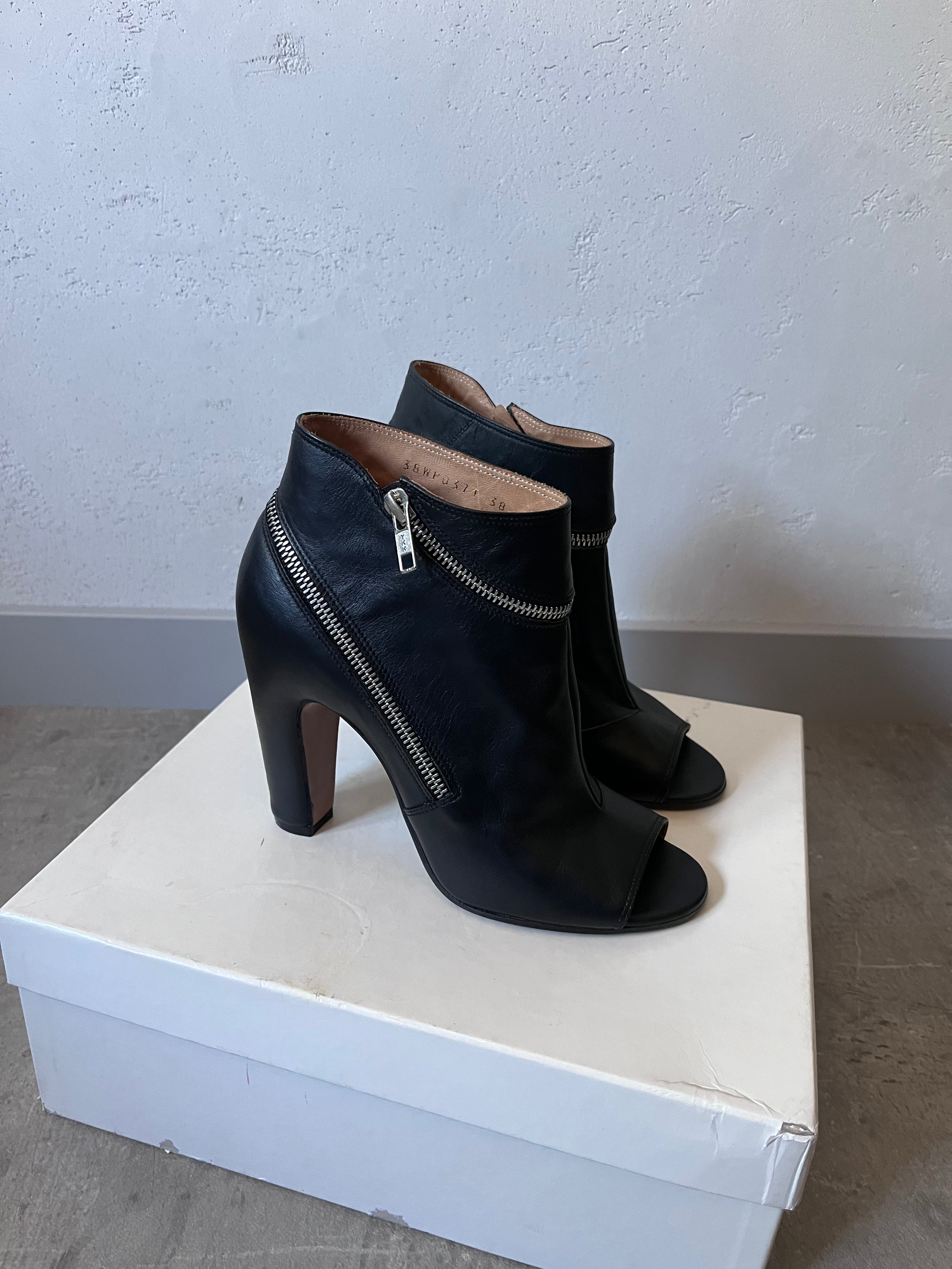 Maison Margiela Wrap Zip Leather Ankle Heels Black Women - 38