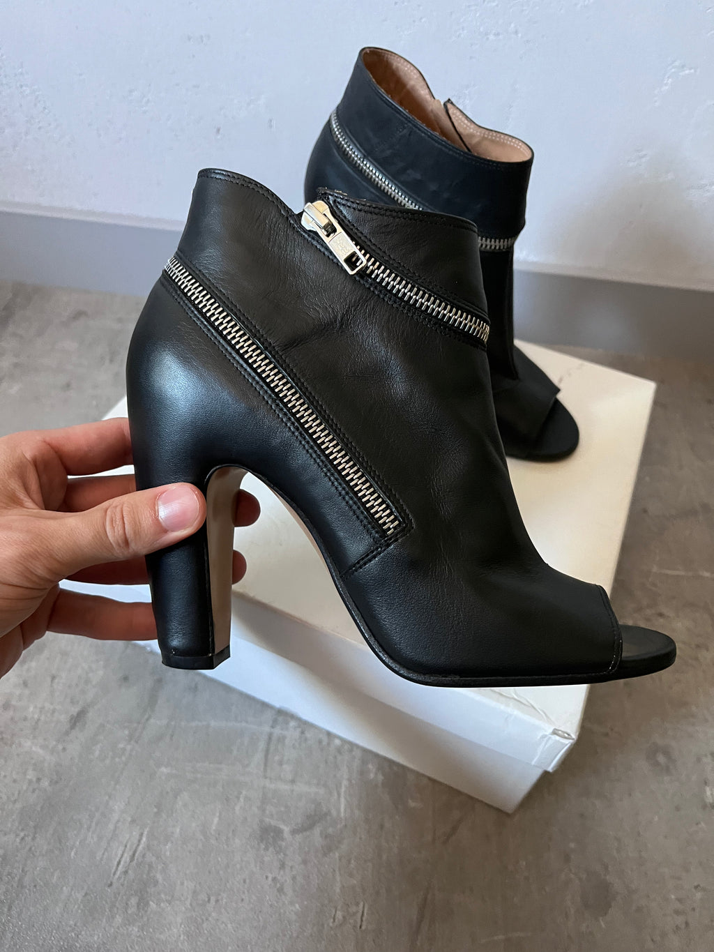 Maison Margiela Wrap Zip Leather Ankle Heels Black Women - 38