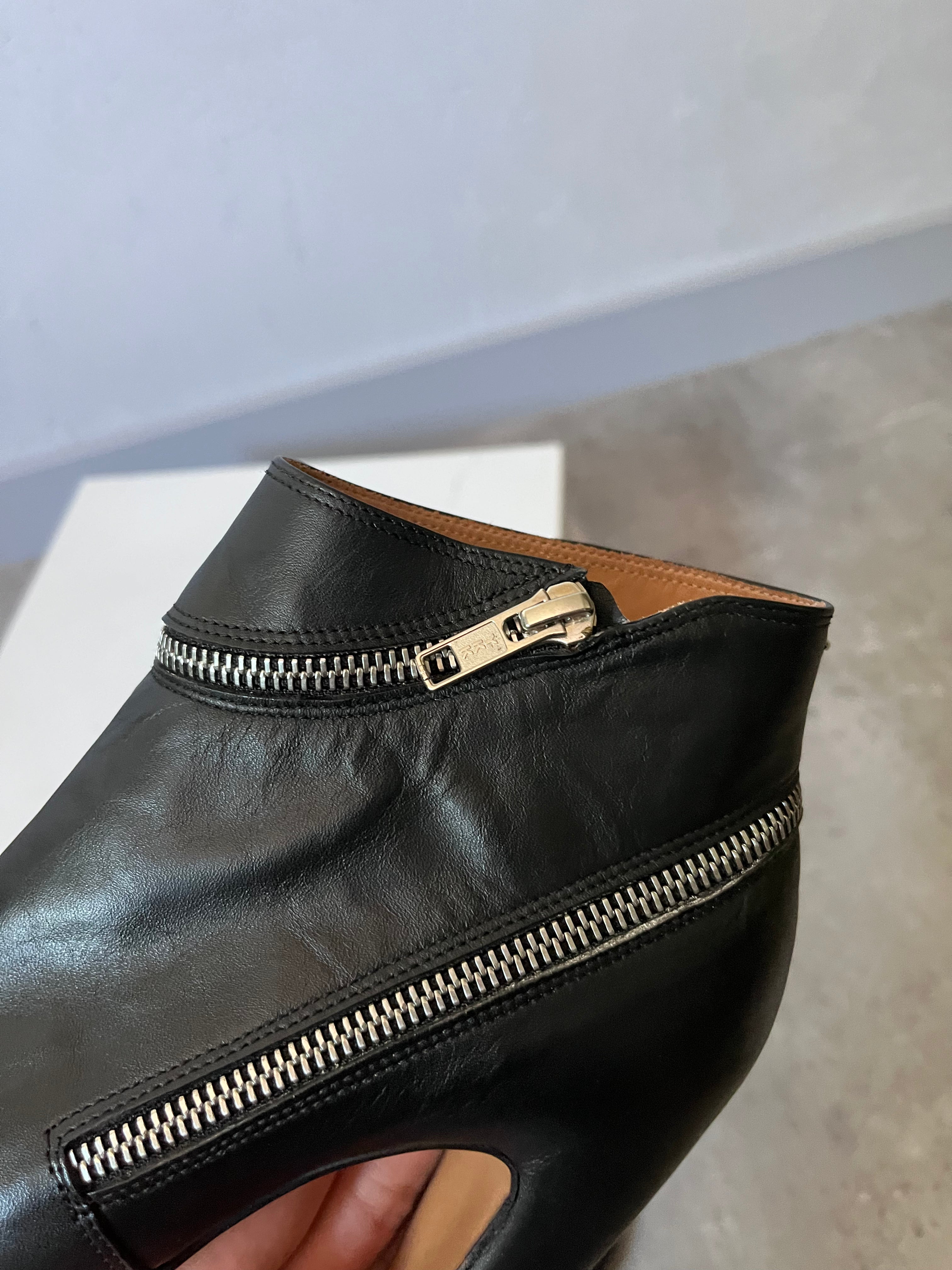 Maison Margiela Wrap Zip Leather Ankle Heels Black Women - 38