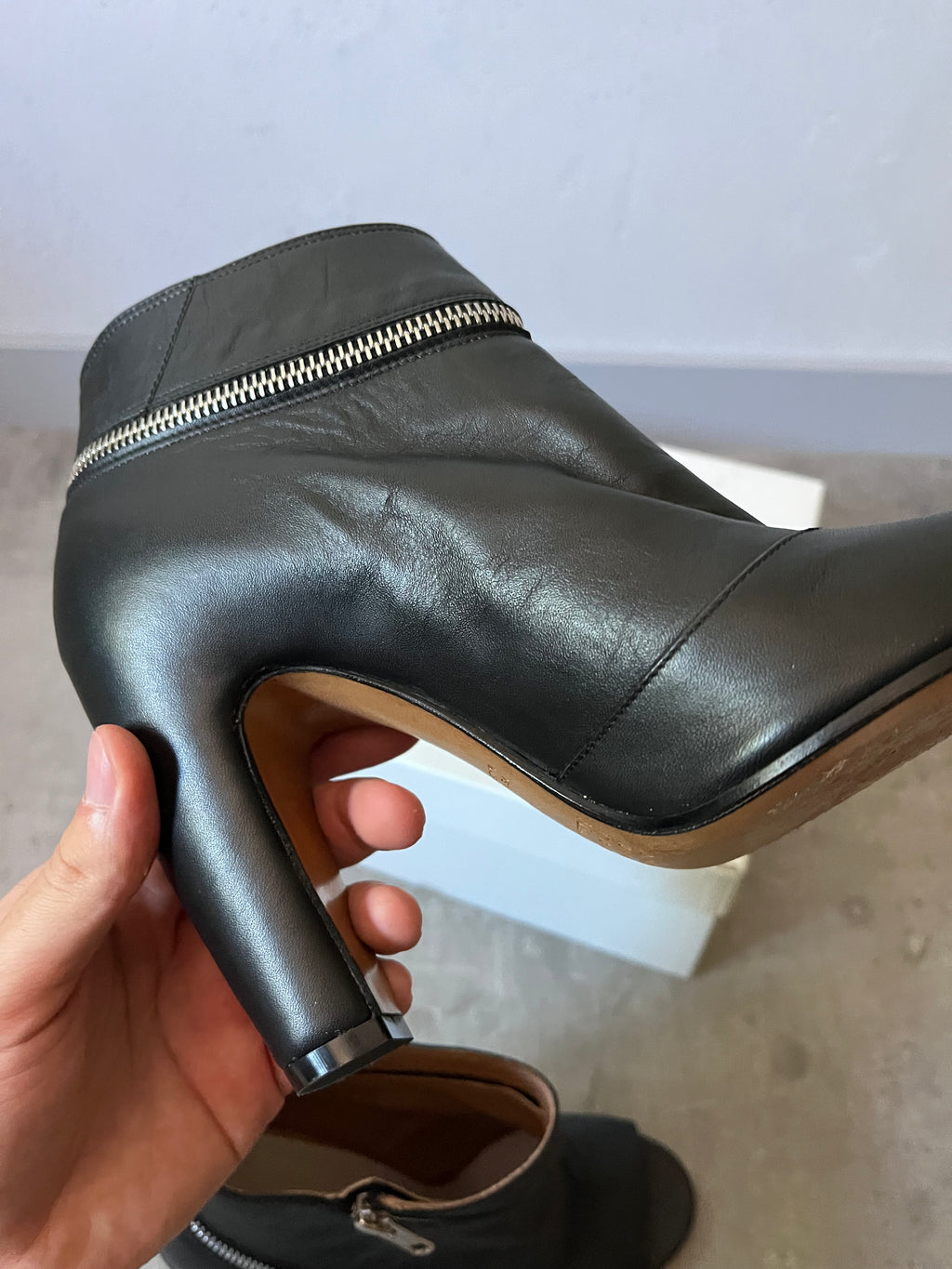 Maison Margiela Wrap Zip Leather Ankle Heels Black Women - 38
