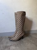 2000s Gucci by Tom Ford GG Monogram Canvas Knee Heels Boots Beige Women - 38