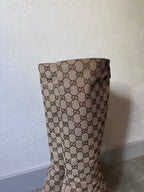 2000s Gucci by Tom Ford GG Monogram Canvas Knee Heels Boots Beige Women - 38