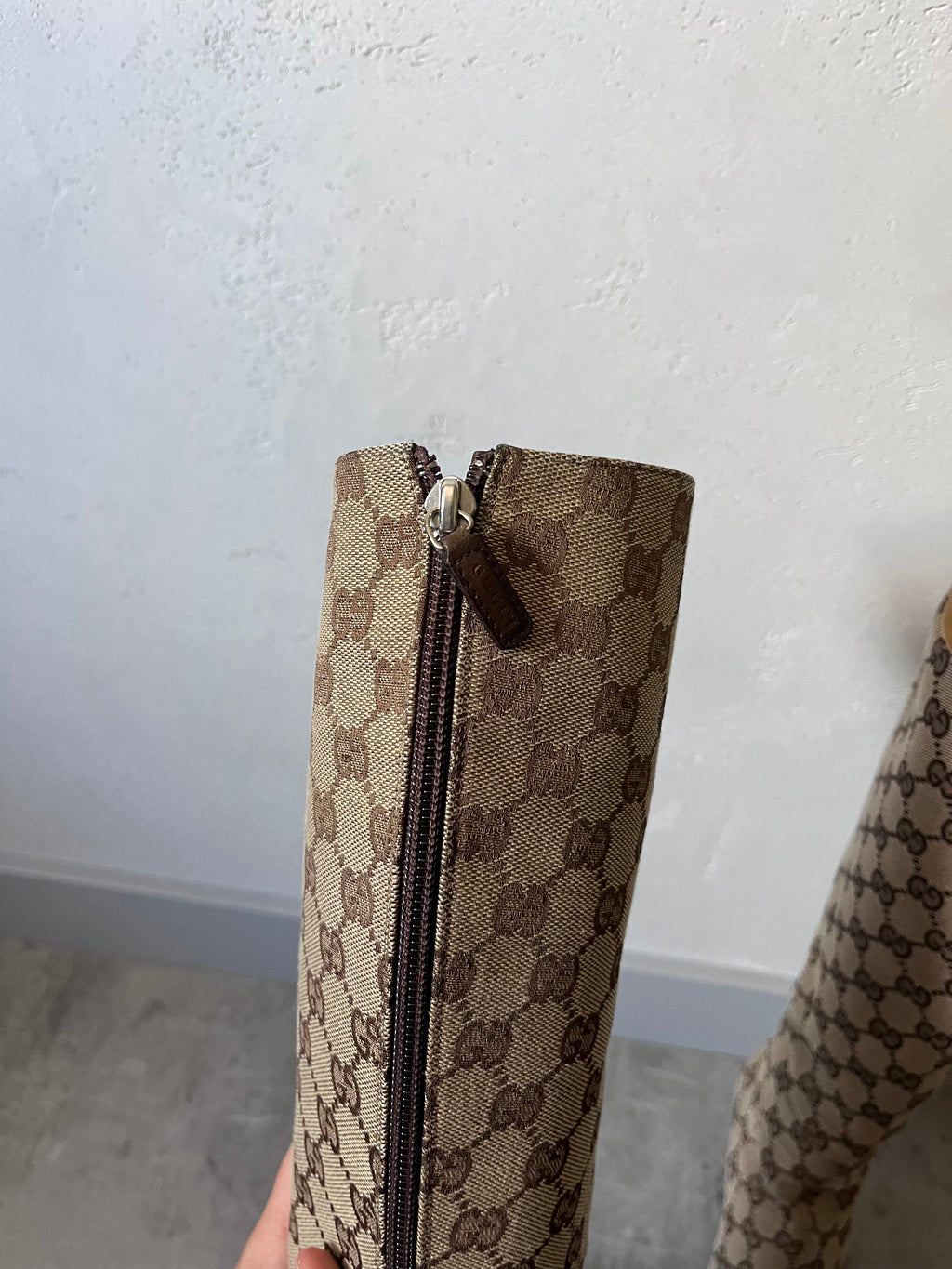 2000s Gucci by Tom Ford GG Monogram Canvas Knee Heels Boots Beige Women - 38