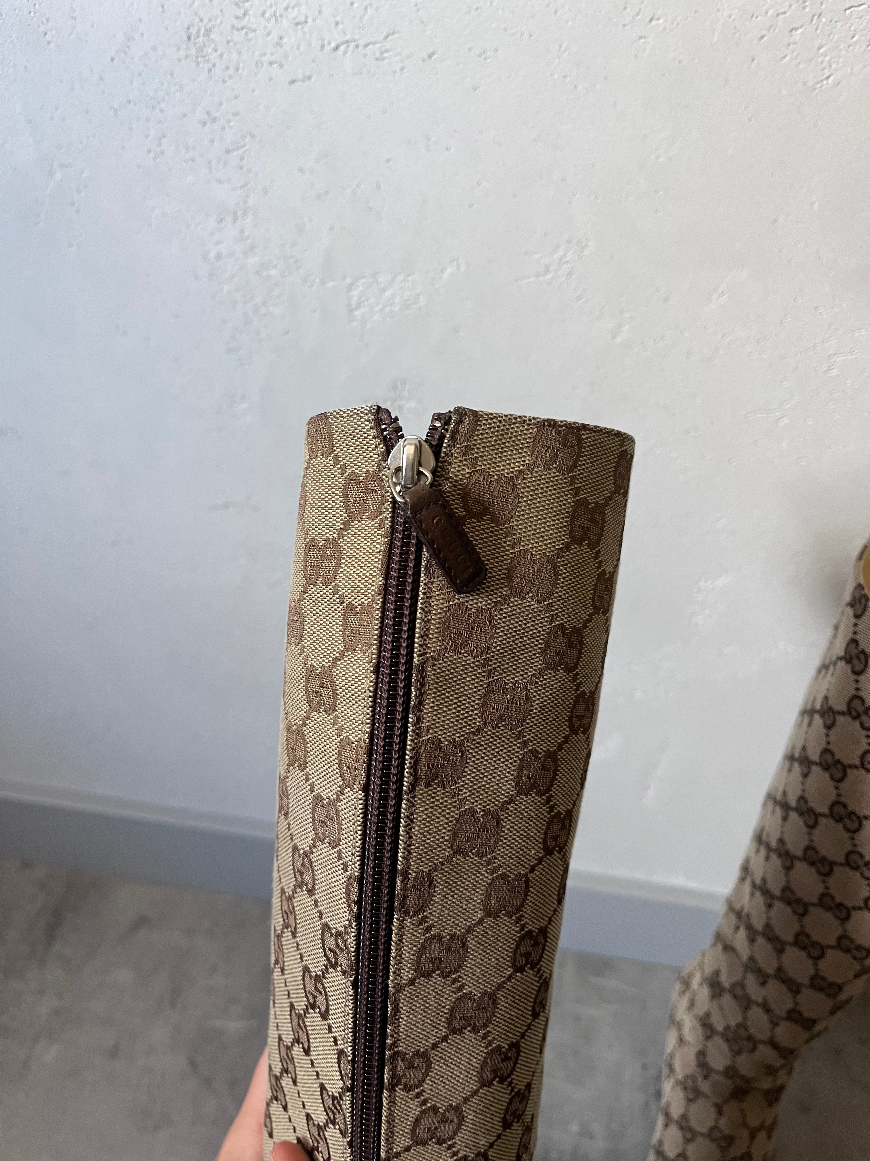 2000s Gucci by Tom Ford GG Monogram Canvas Knee Heels Boots Beige Women - 38