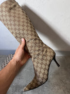 2000s Gucci by Tom Ford GG Monogram Canvas Knee Heels Boots Beige Women - 38