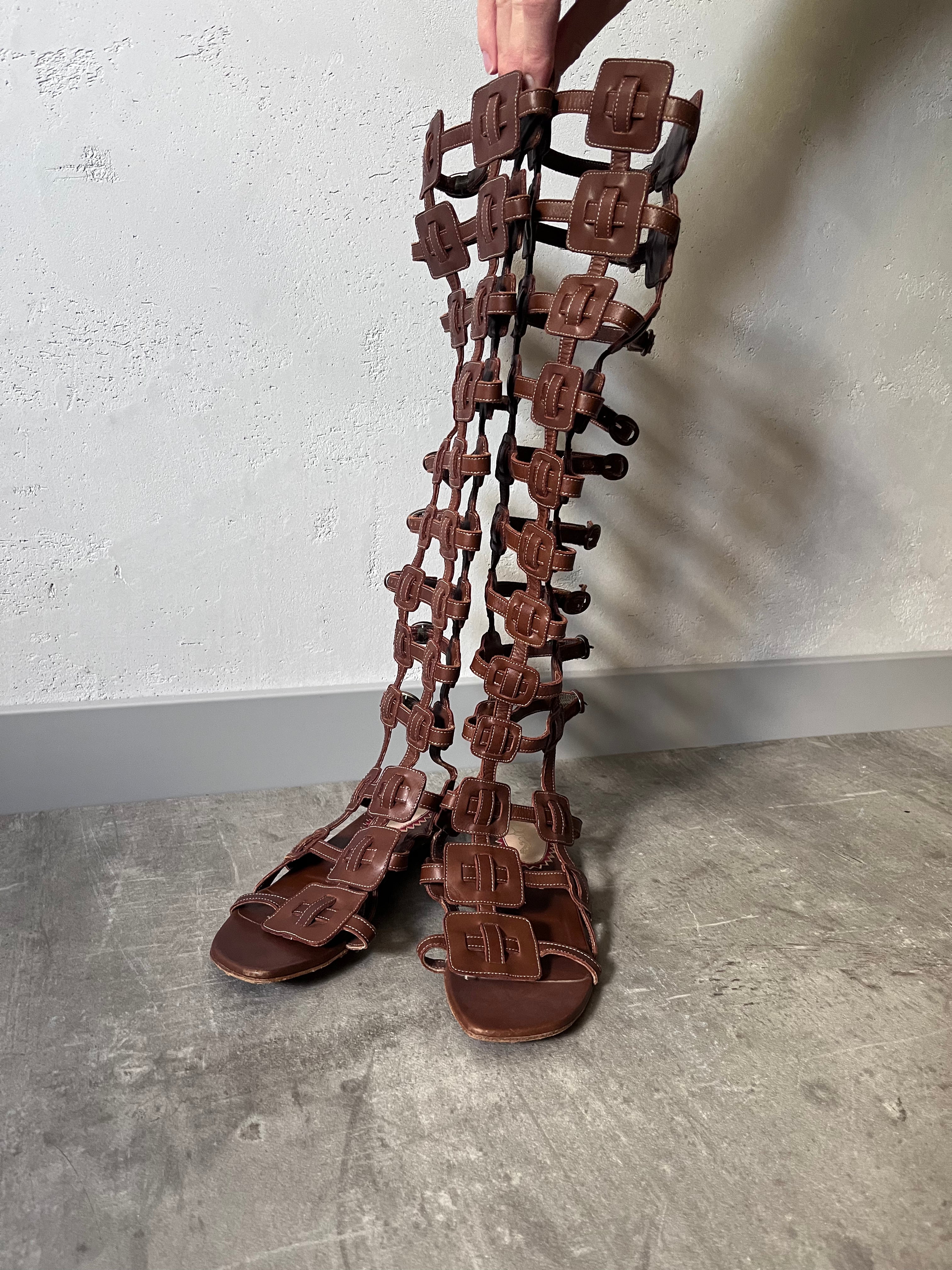 Christian Louboutin Gladiator leather Sandals Brown Women - 37.5