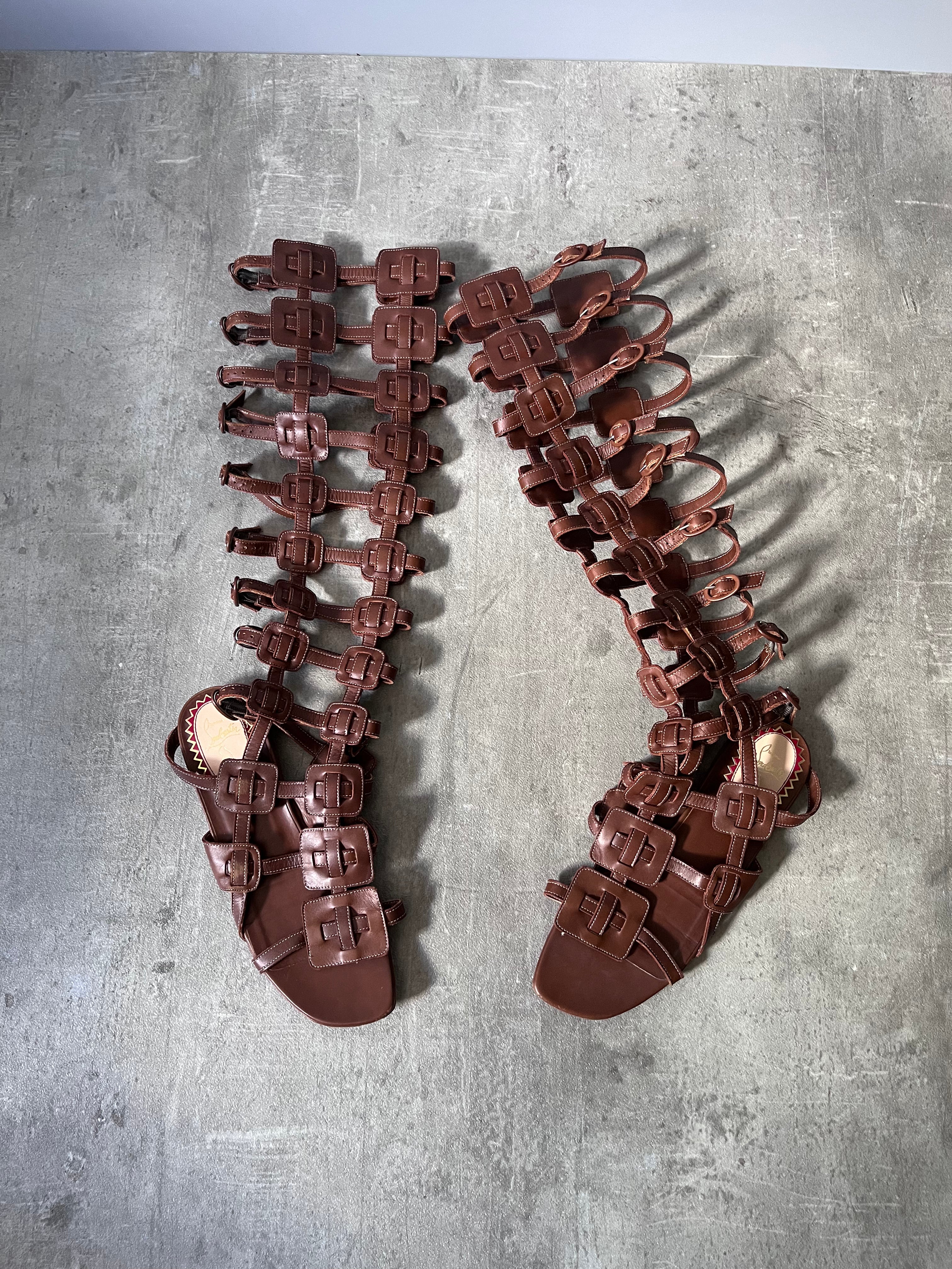 Christian Louboutin Gladiator leather Sandals Brown Women - 37.5