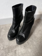2000s Yves Saint Laurent Tribtoo Platform Leather Ankle Heels Black Women - 40