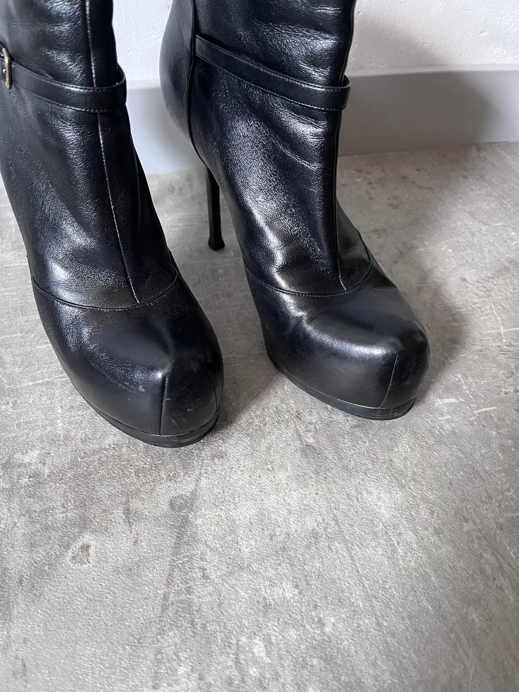 2000s Yves Saint Laurent Tribtoo Platform Leather Ankle Heels Black Women - 40