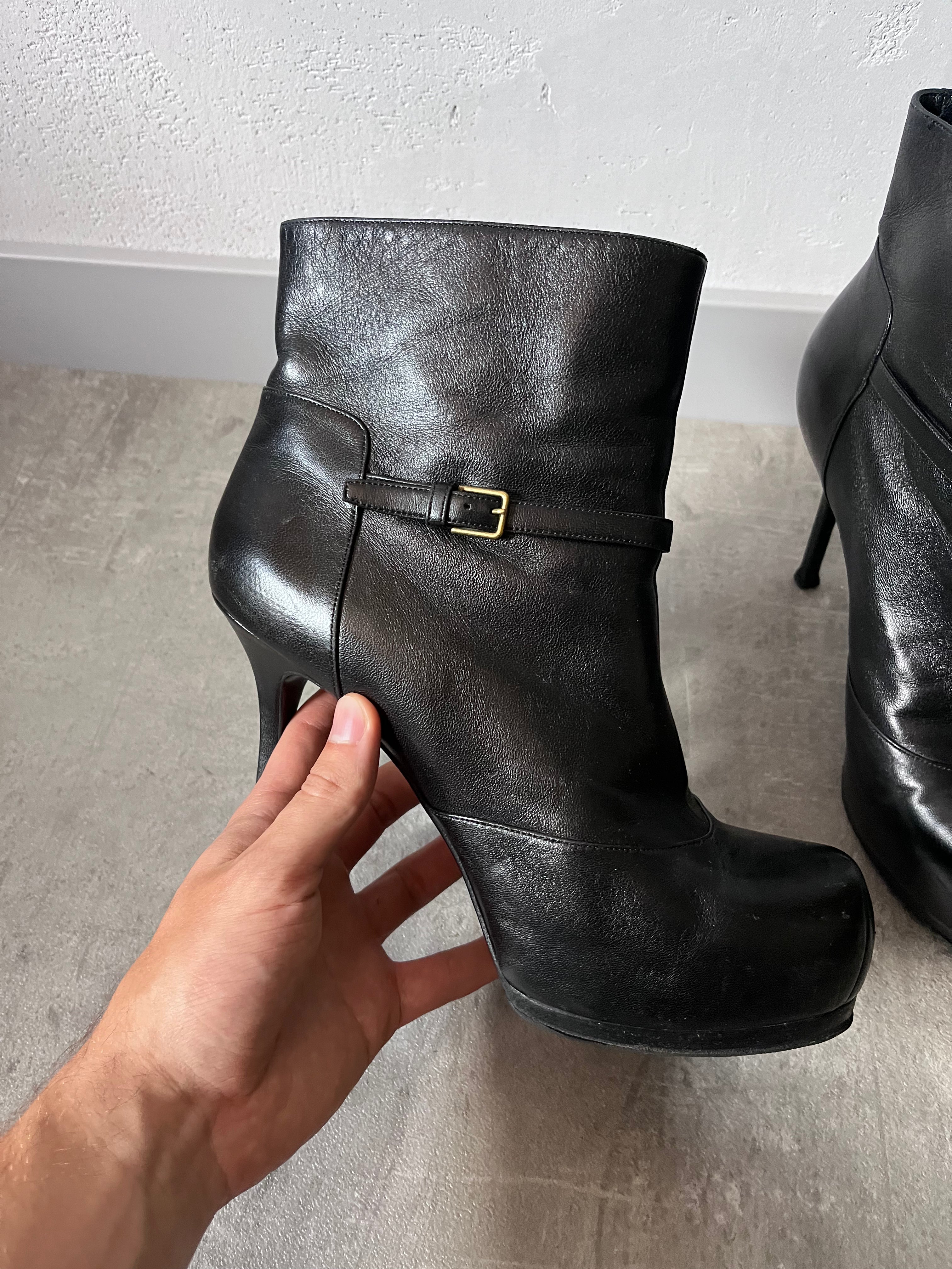 2000s Yves Saint Laurent Tribtoo Platform Leather Ankle Heels Black Women - 40