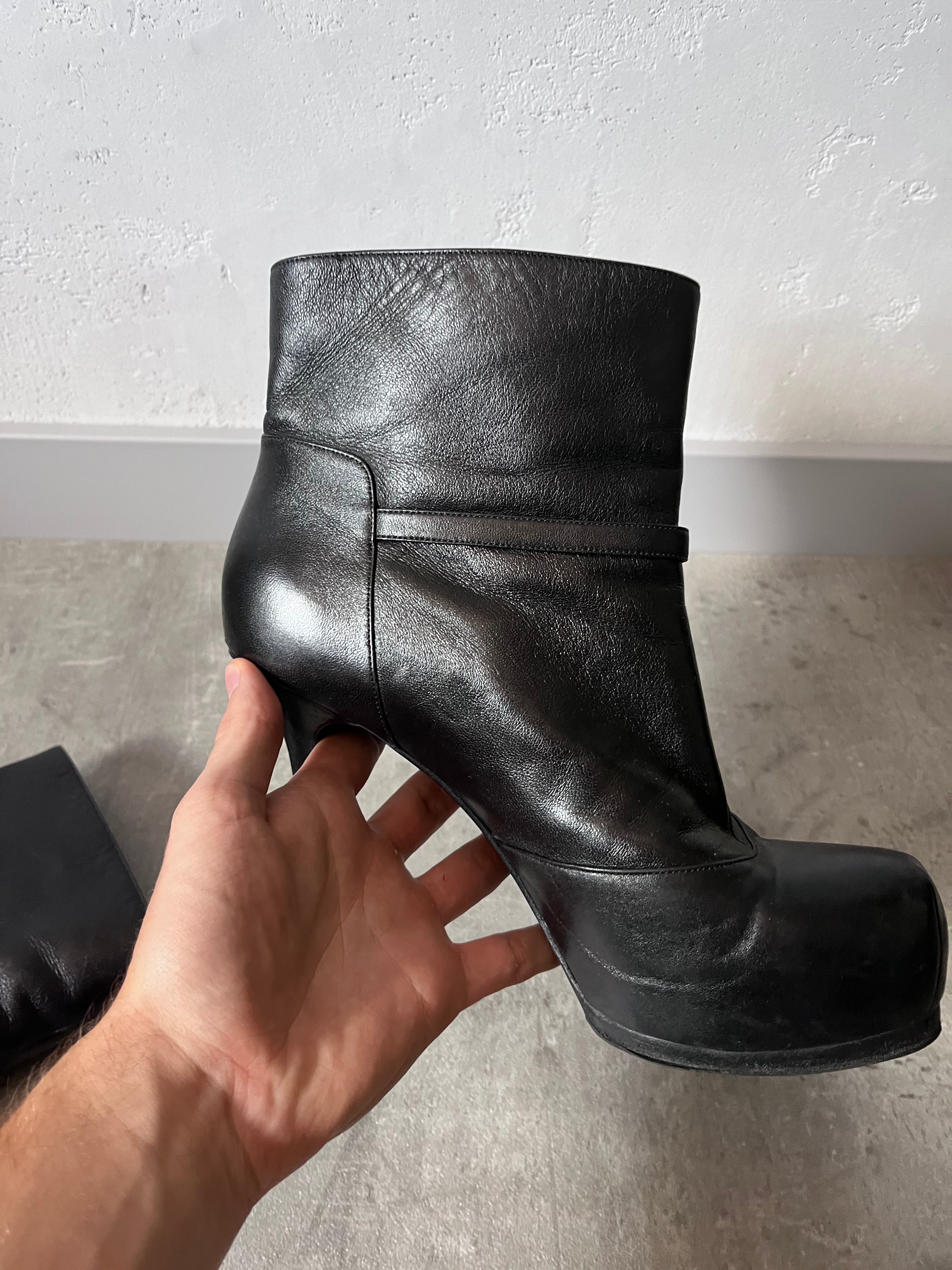 2000s Yves Saint Laurent Tribtoo Platform Leather Ankle Heels Black Women - 40