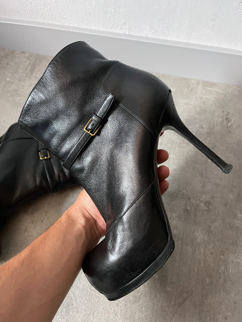 2000s Yves Saint Laurent Tribtoo Platform Leather Ankle Heels Black Women - 40
