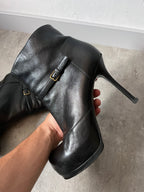 2000s Yves Saint Laurent Tribtoo Platform Leather Ankle Heels Black Women - 40
