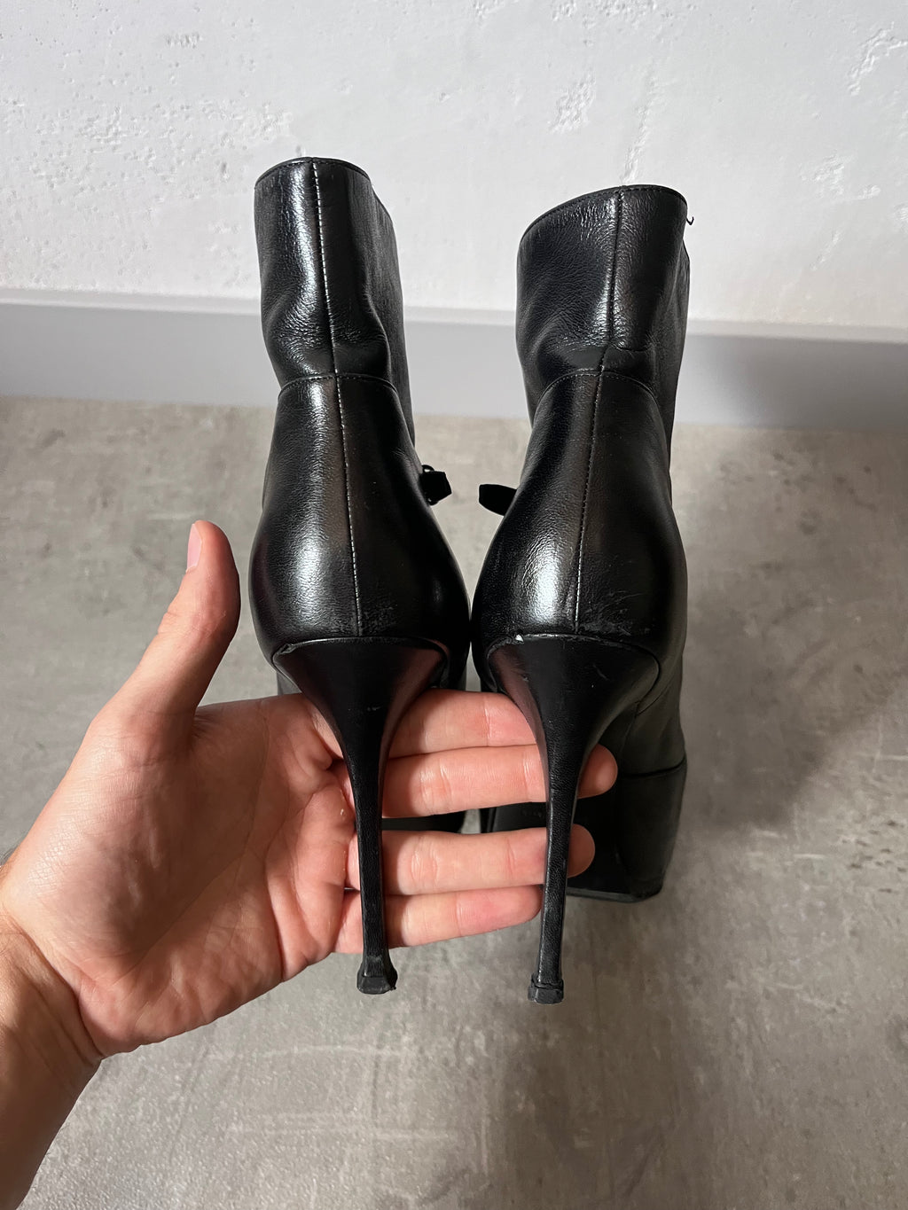 2000s Yves Saint Laurent Tribtoo Platform Leather Ankle Heels Black Women - 40