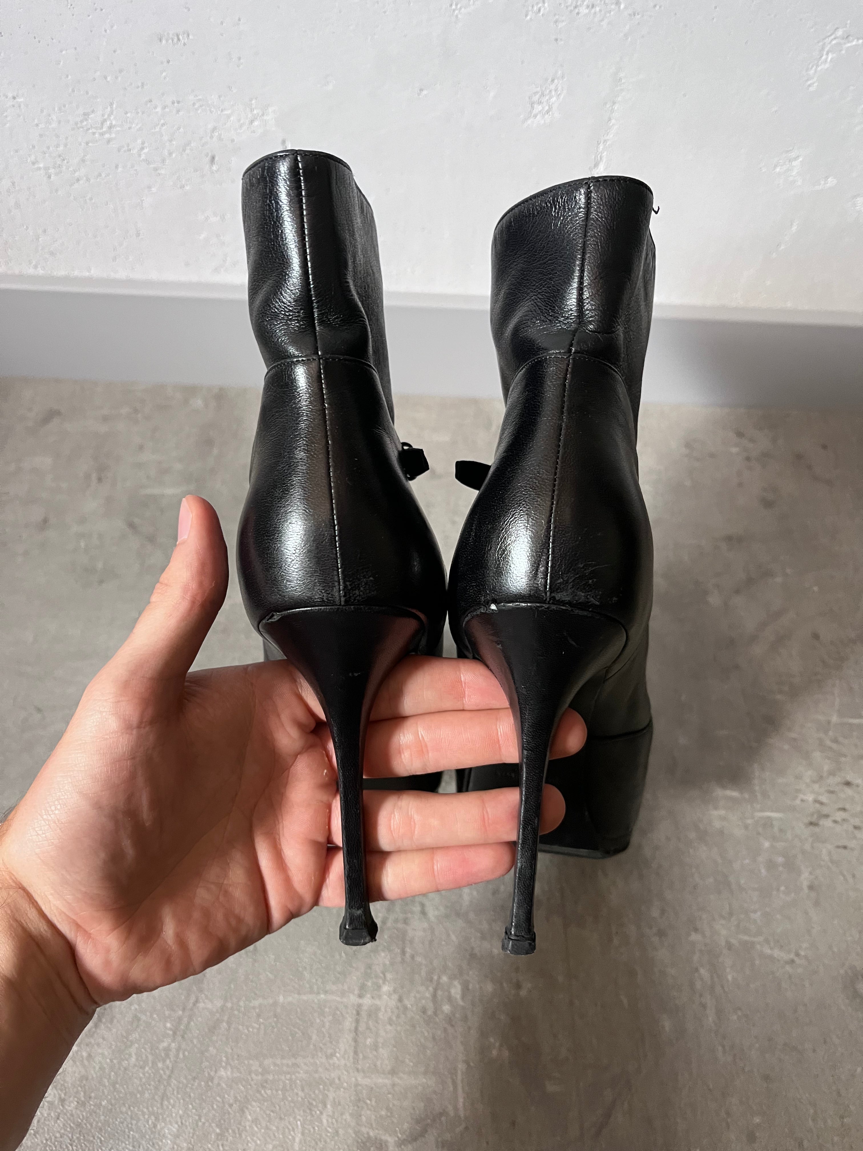 2000s Yves Saint Laurent Tribtoo Platform Leather Ankle Heels Black Women - 40