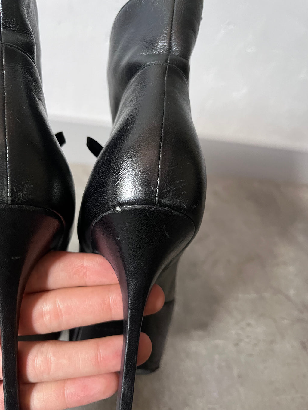 2000s Yves Saint Laurent Tribtoo Platform Leather Ankle Heels Black Women - 40