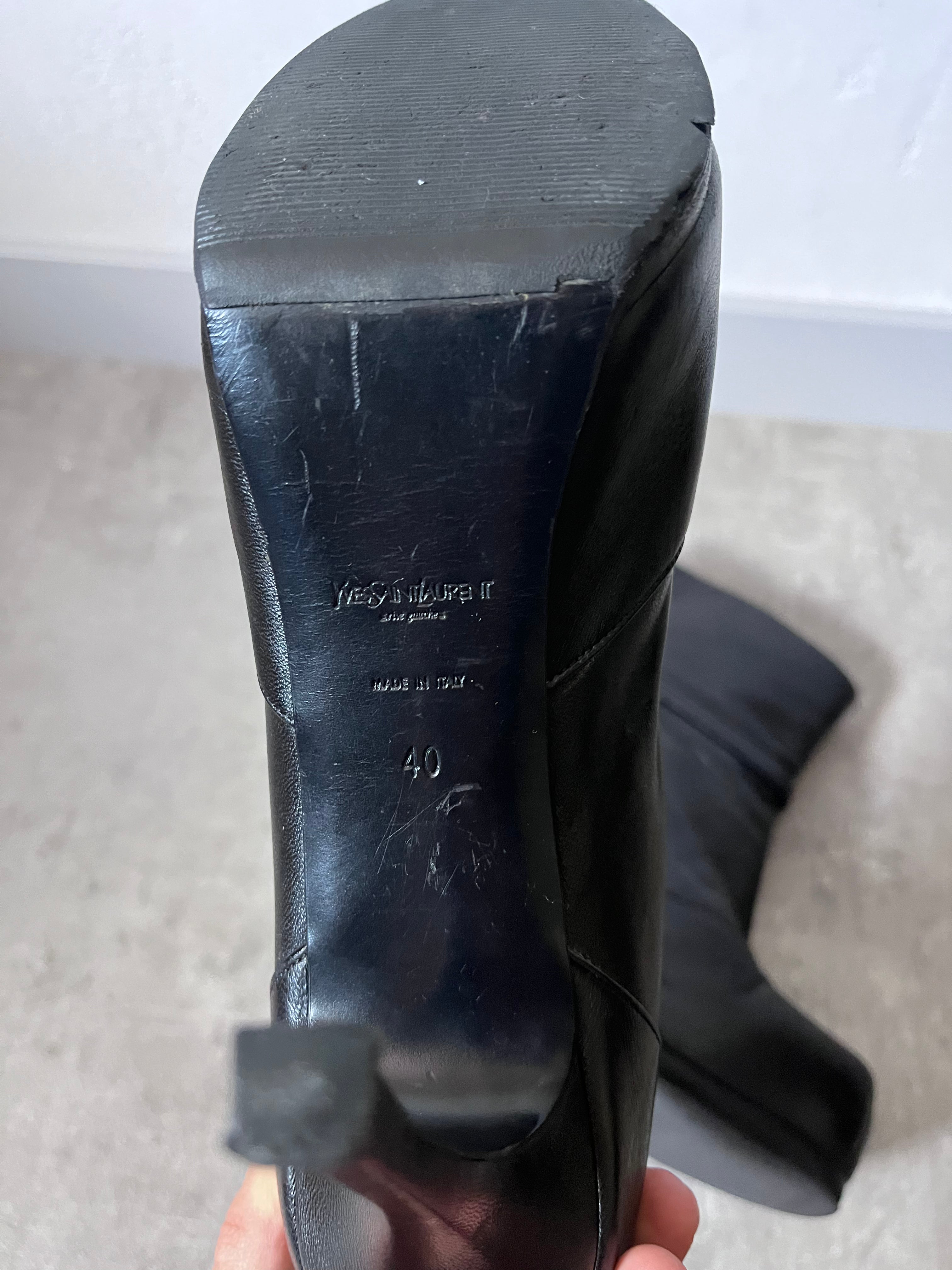 2000s Yves Saint Laurent Tribtoo Platform Leather Ankle Heels Black Women - 40