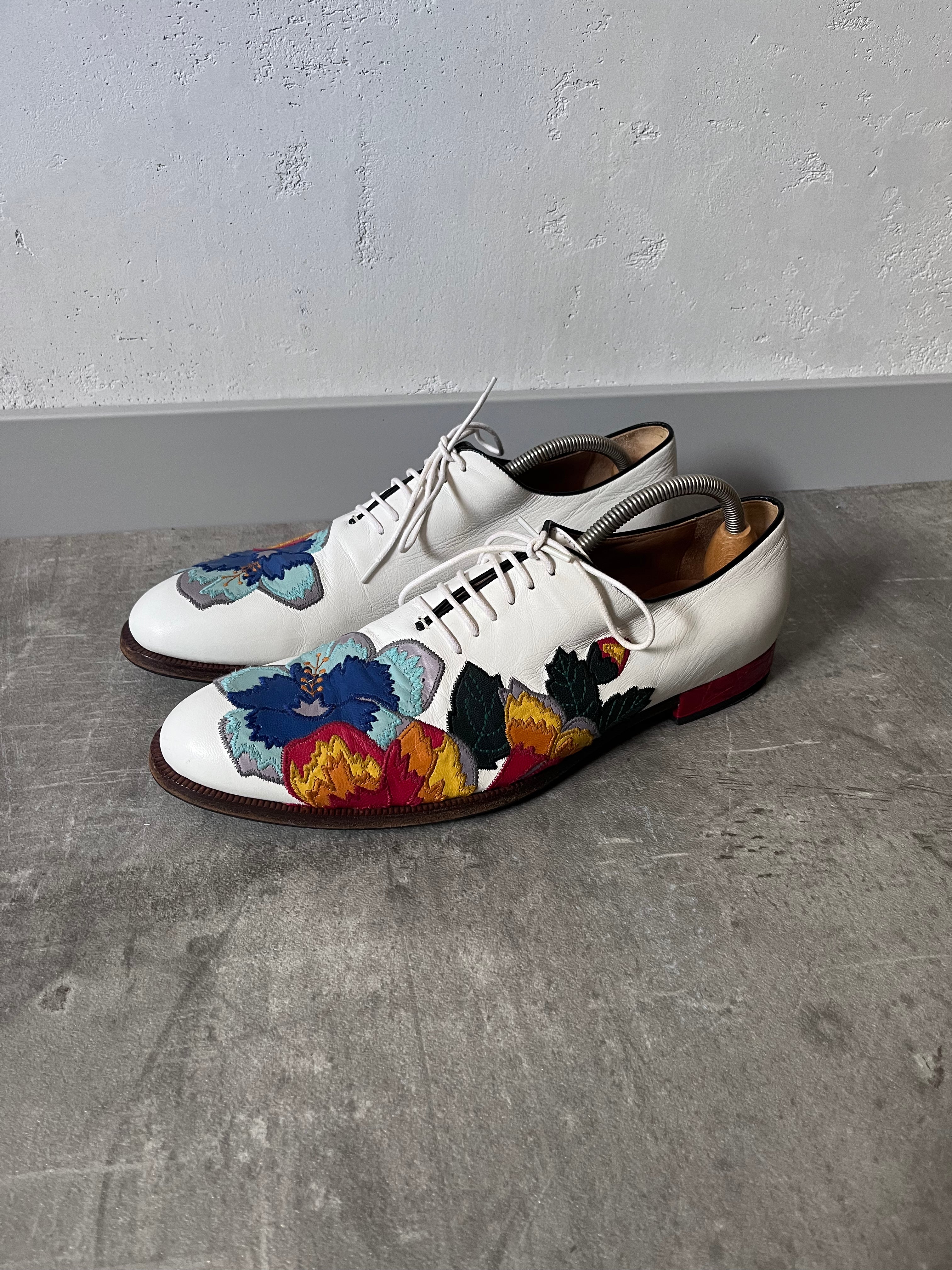 Gucci by Alessandro Michele Floral Formal Leather Shoes White Multicolor Men - 42