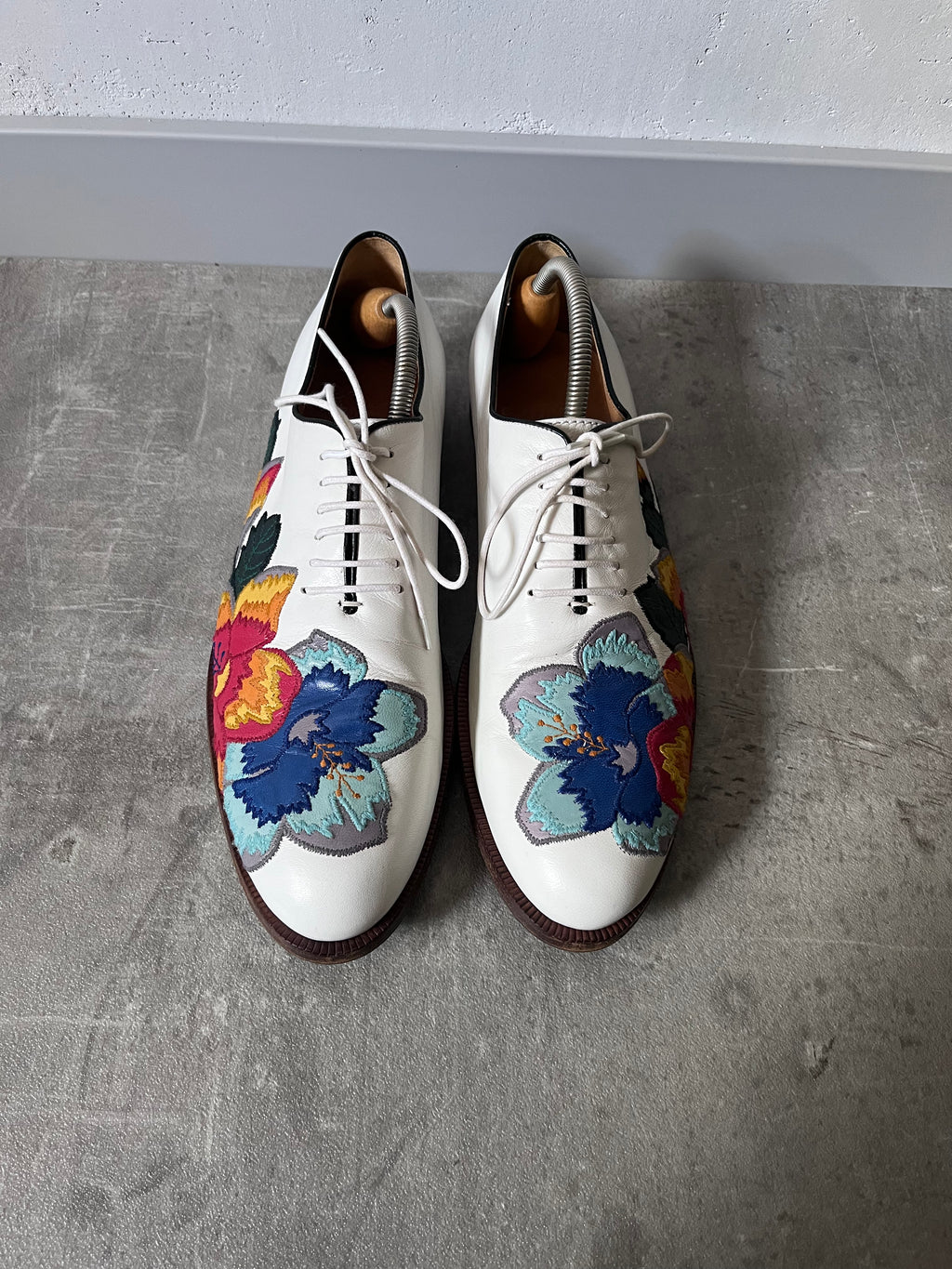 Gucci by Alessandro Michele Floral Formal Leather Shoes White Multicolor Men - 42