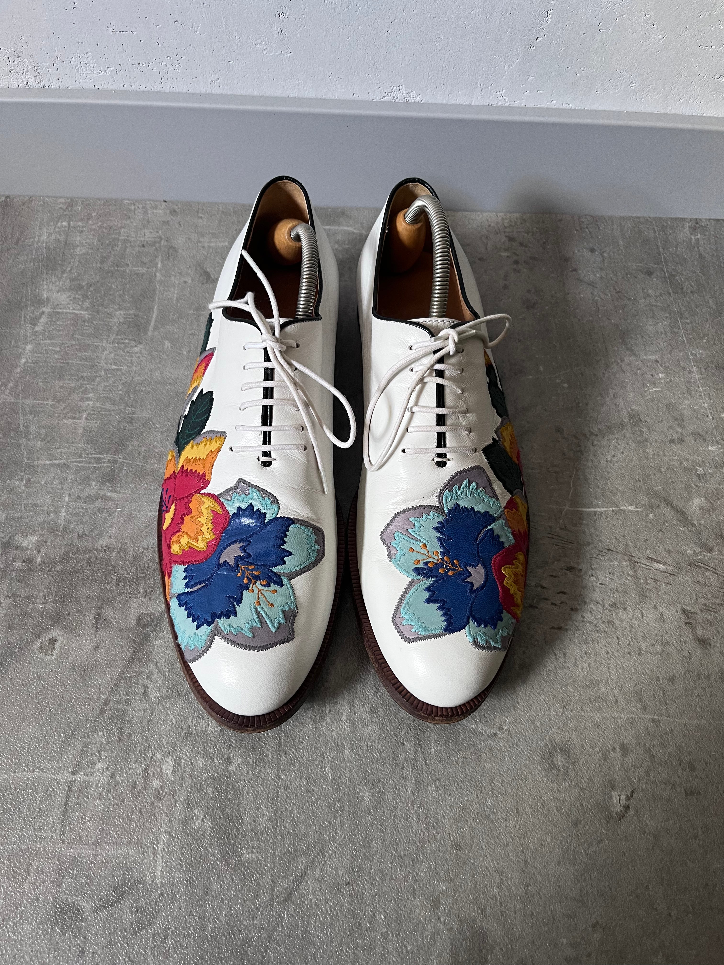 Gucci by Alessandro Michele Floral Formal Leather Shoes White Multicolor Men - 42
