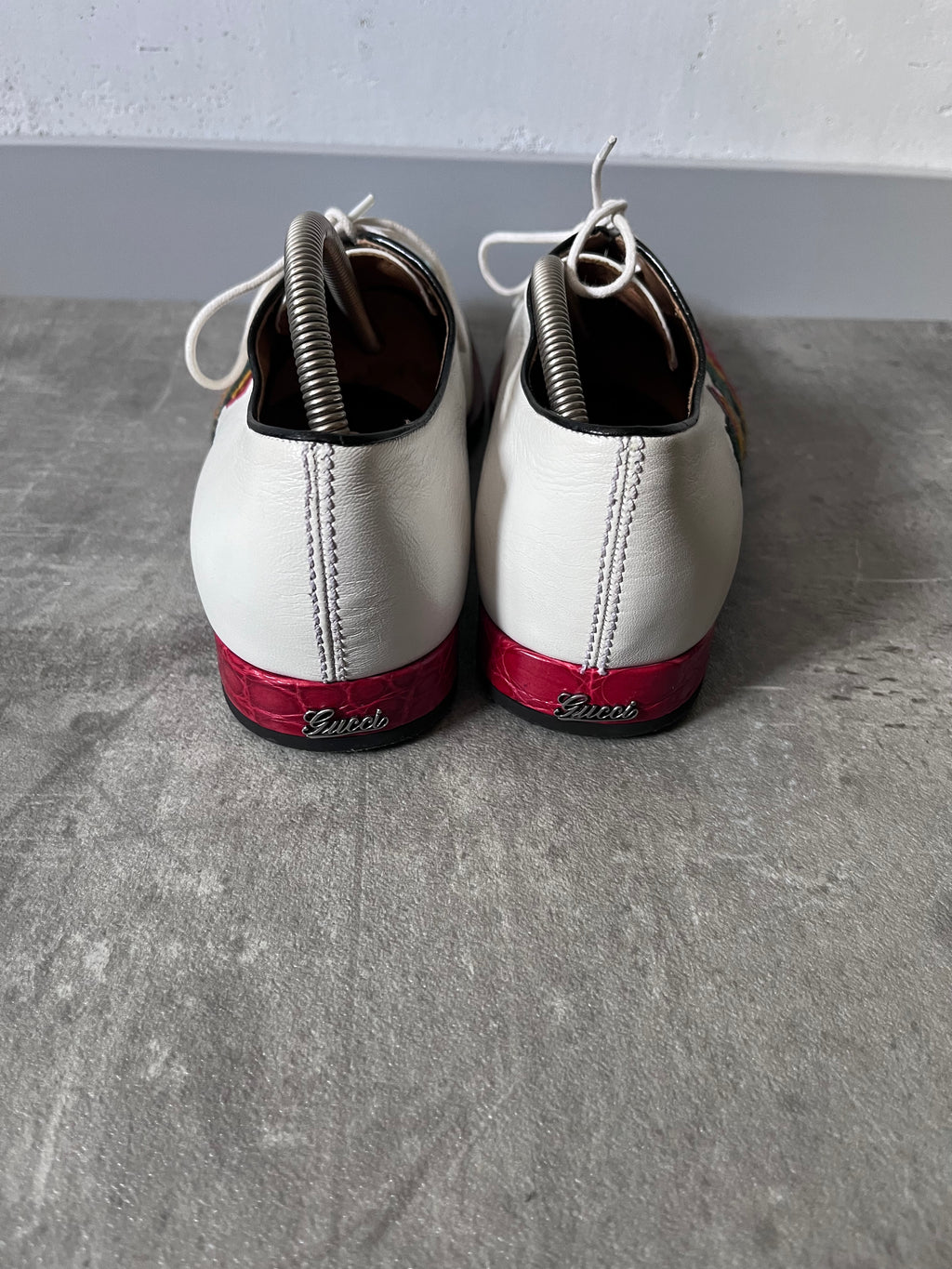 Gucci by Alessandro Michele Floral Formal Leather Shoes White Multicolor Men - 42