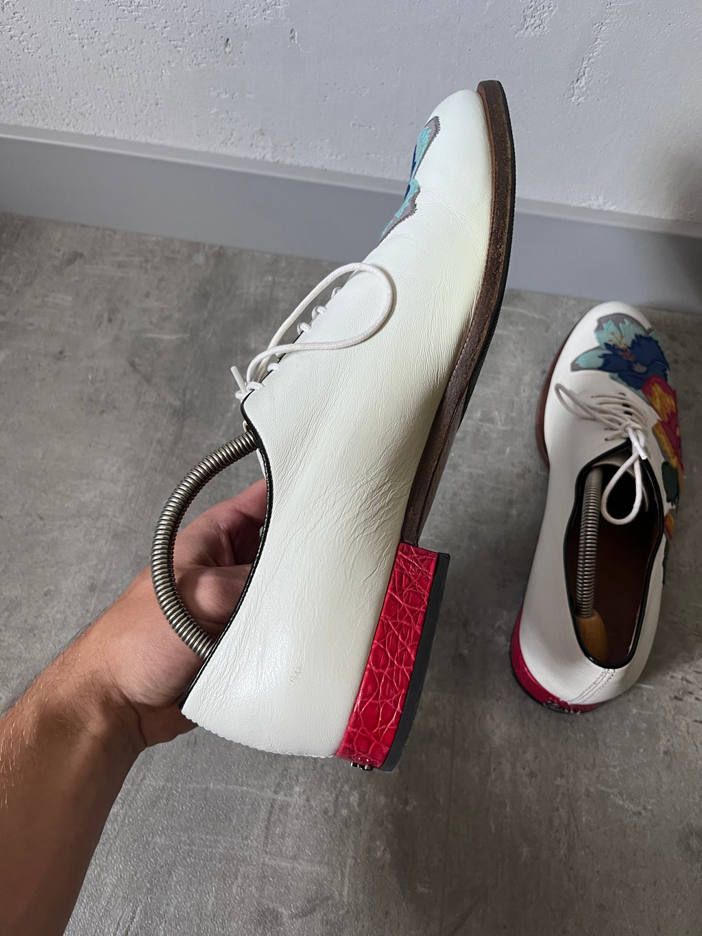 Gucci by Alessandro Michele Floral Formal Leather Shoes White Multicolor Men - 42