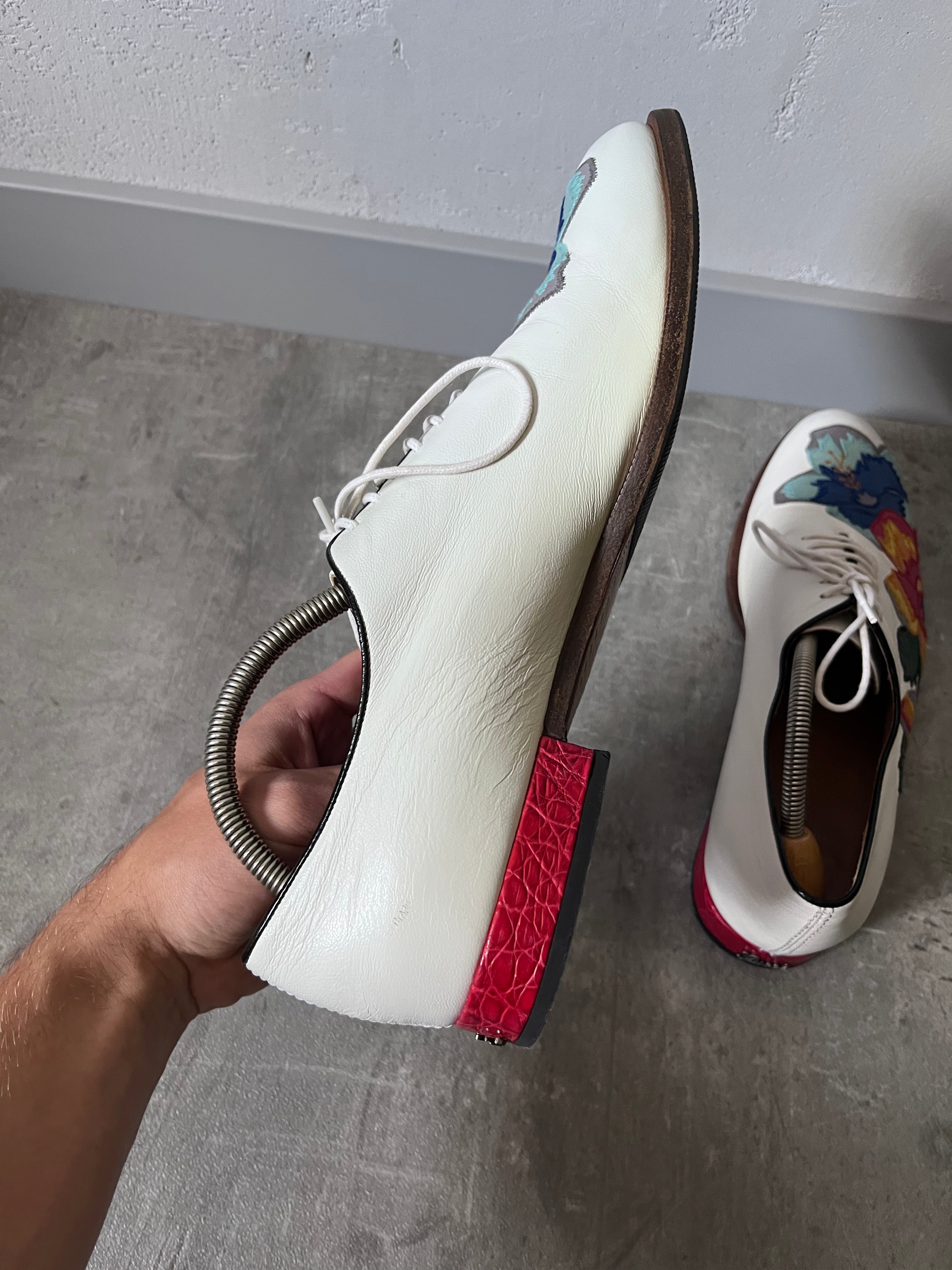 Gucci by Alessandro Michele Floral Formal Leather Shoes White Multicolor Men - 42