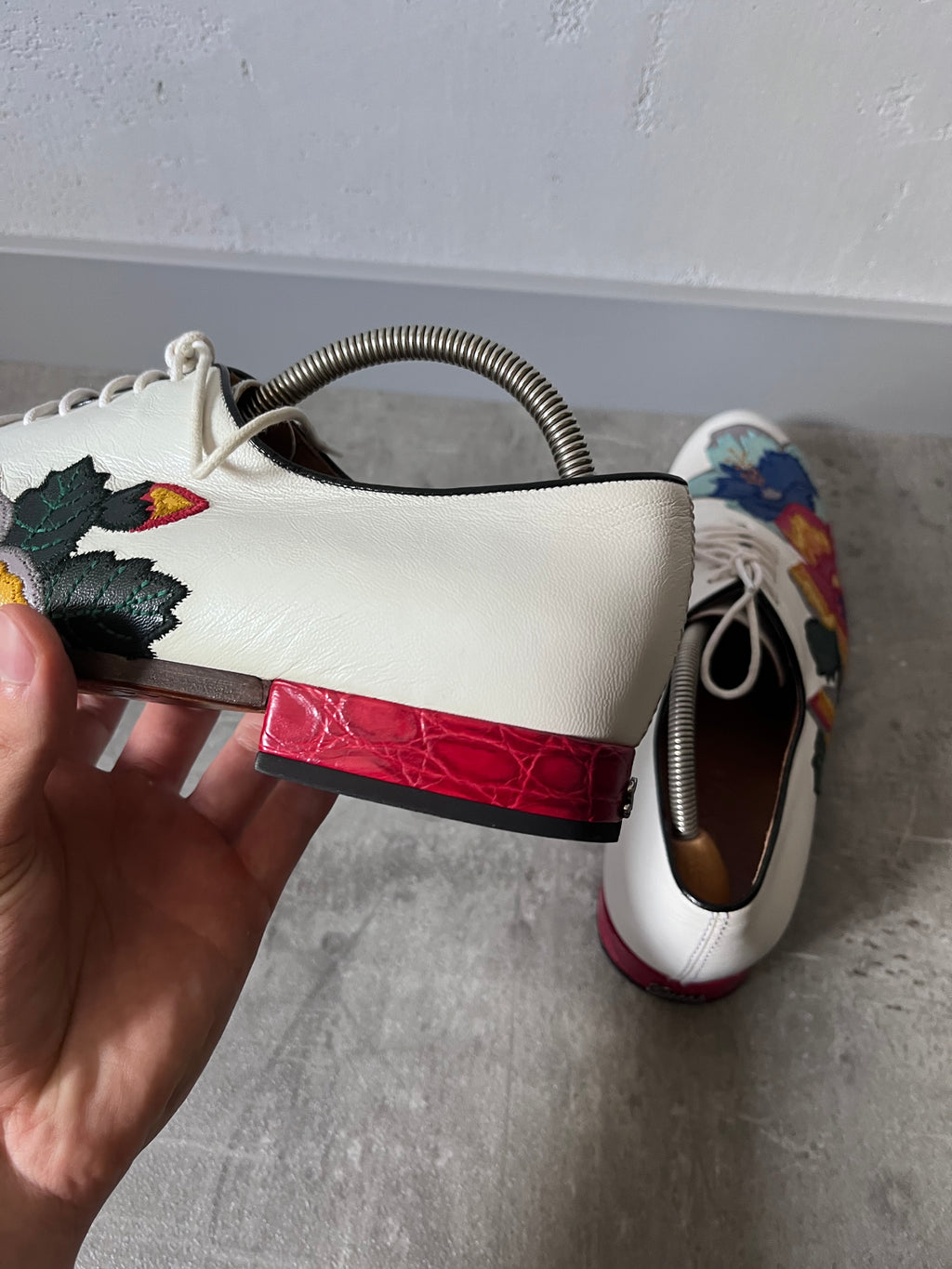 Gucci by Alessandro Michele Floral Formal Leather Shoes White Multicolor Men - 42