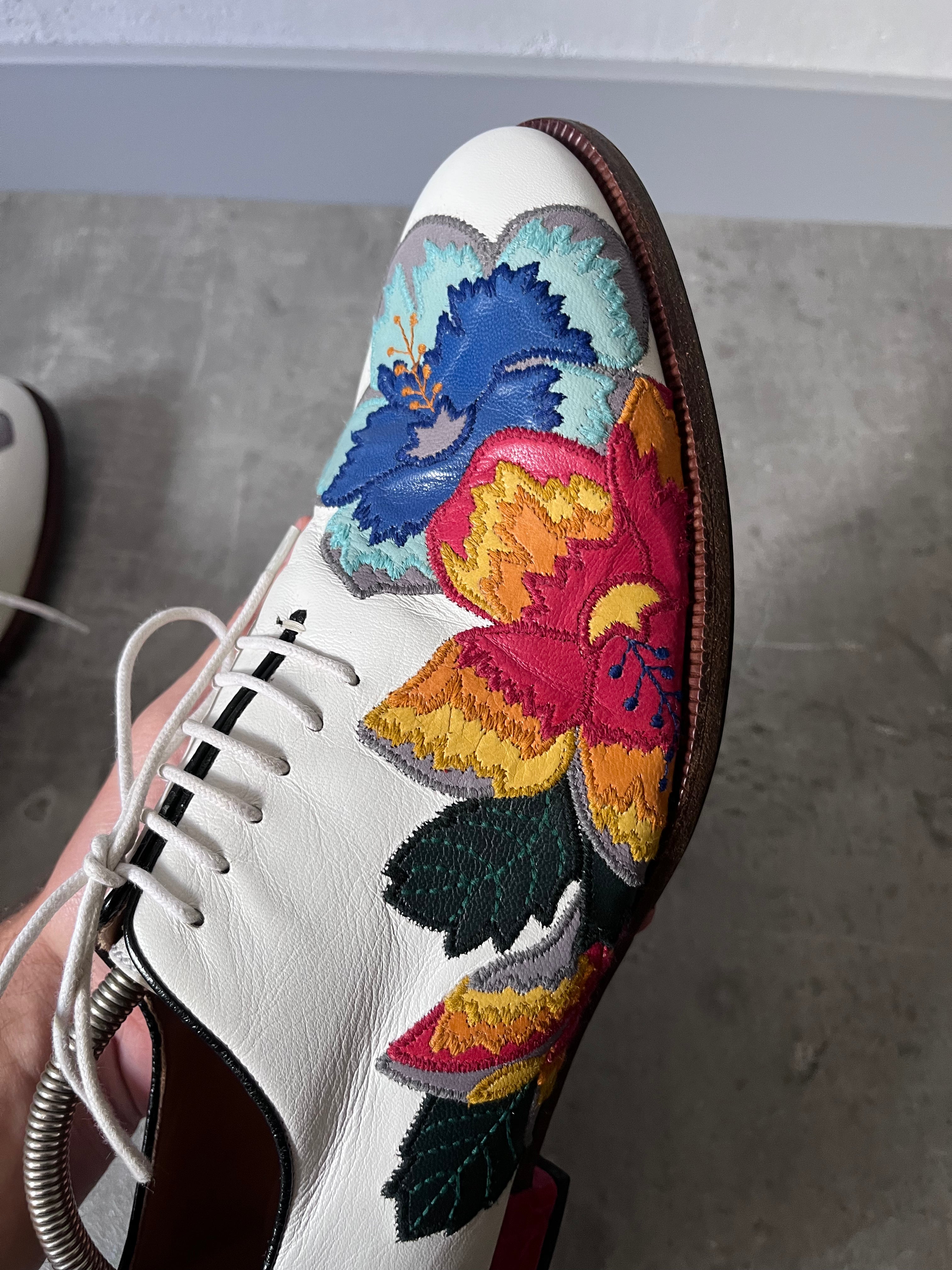 Gucci by Alessandro Michele Floral Formal Leather Shoes White Multicolor Men - 42