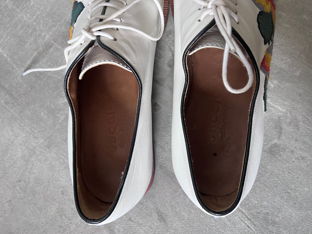 Gucci by Alessandro Michele Floral Formal Leather Shoes White Multicolor Men - 42
