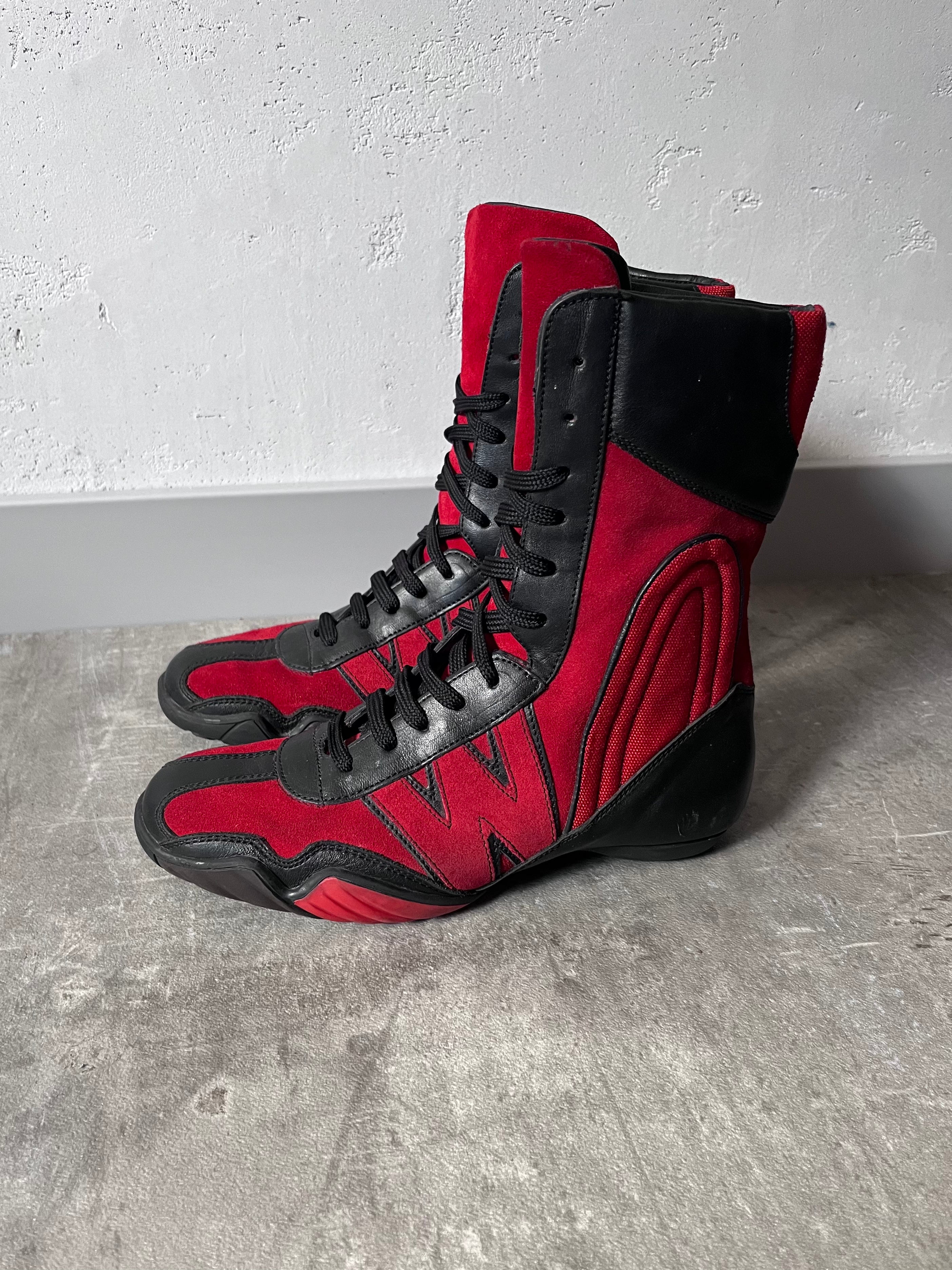 90s Walter Van Beirendonck W&LT Boxing Suede Boots Red Black Women - 36