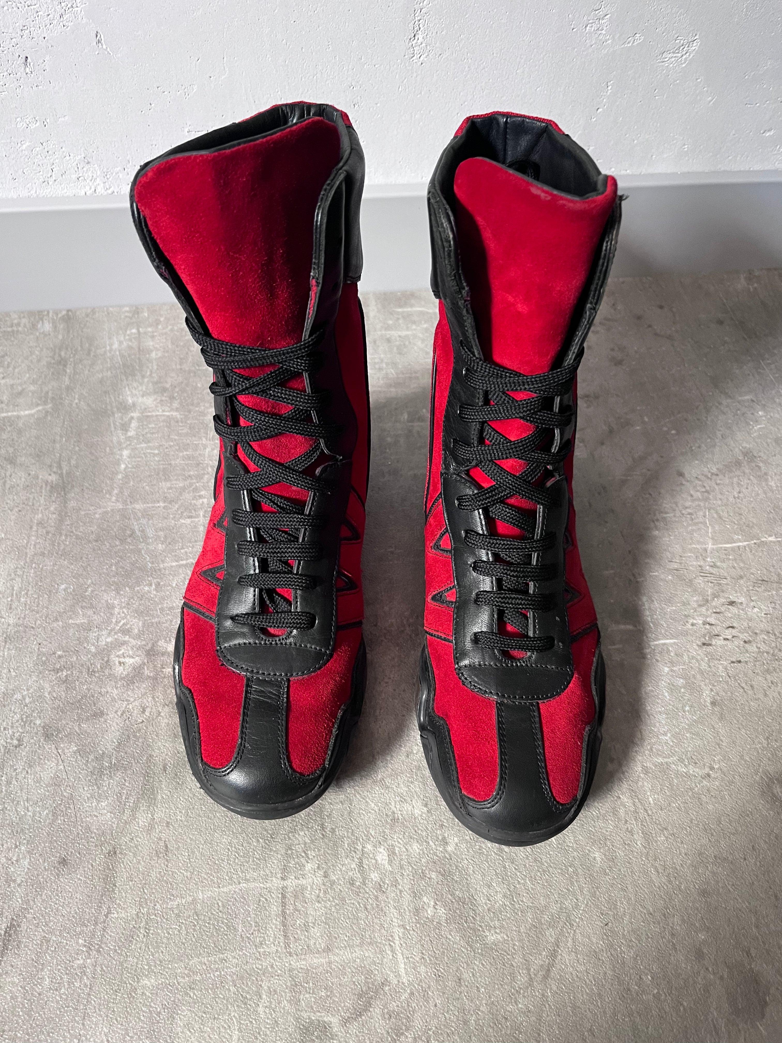 90s Walter Van Beirendonck W&LT Boxing Suede Boots Red Black Women - 36