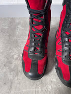 90s Walter Van Beirendonck W&LT Boxing Suede Boots Red Black Women - 36