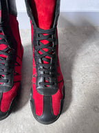 90s Walter Van Beirendonck W&LT Boxing Suede Boots Red Black Women - 36