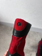 90s Walter Van Beirendonck W&LT Boxing Suede Boots Red Black Women - 36