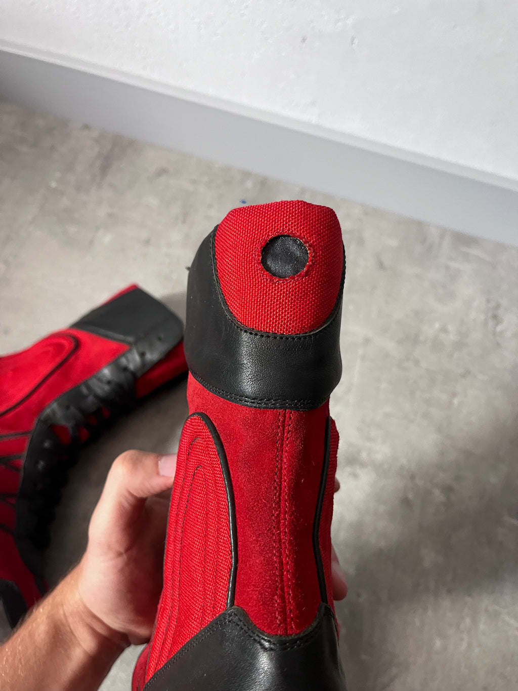 90s Walter Van Beirendonck W&LT Boxing Suede Boots Red Black Women - 36
