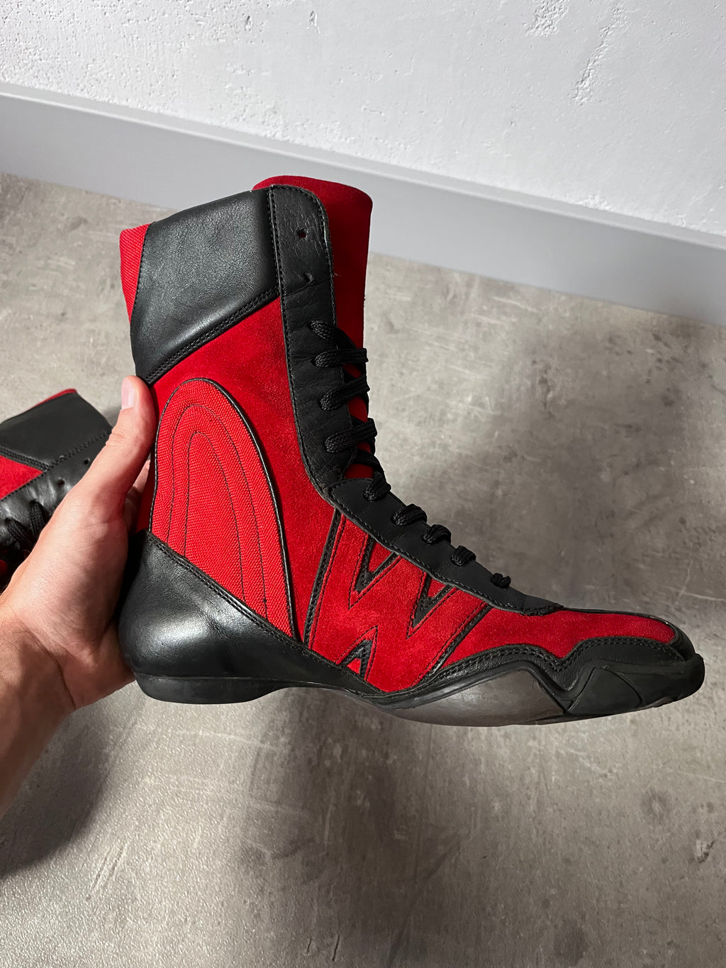 90s Walter Van Beirendonck W&LT Boxing Suede Boots Red Black Women - 36