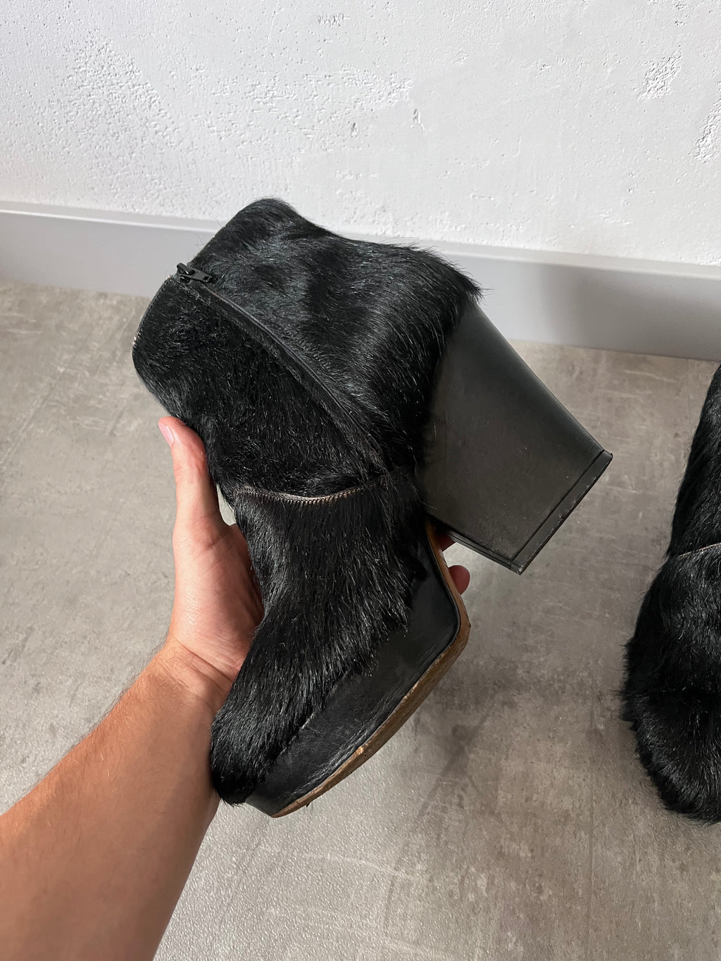 Maison Margiela Pony Hair Ankle Heel Boots Black Women - 40