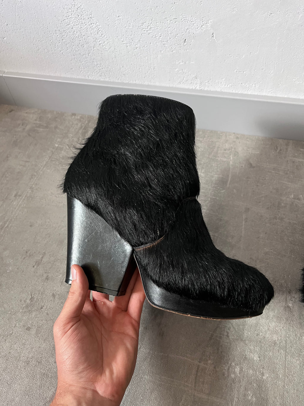 Maison Margiela Pony Hair Ankle Heel Boots Black Women - 40