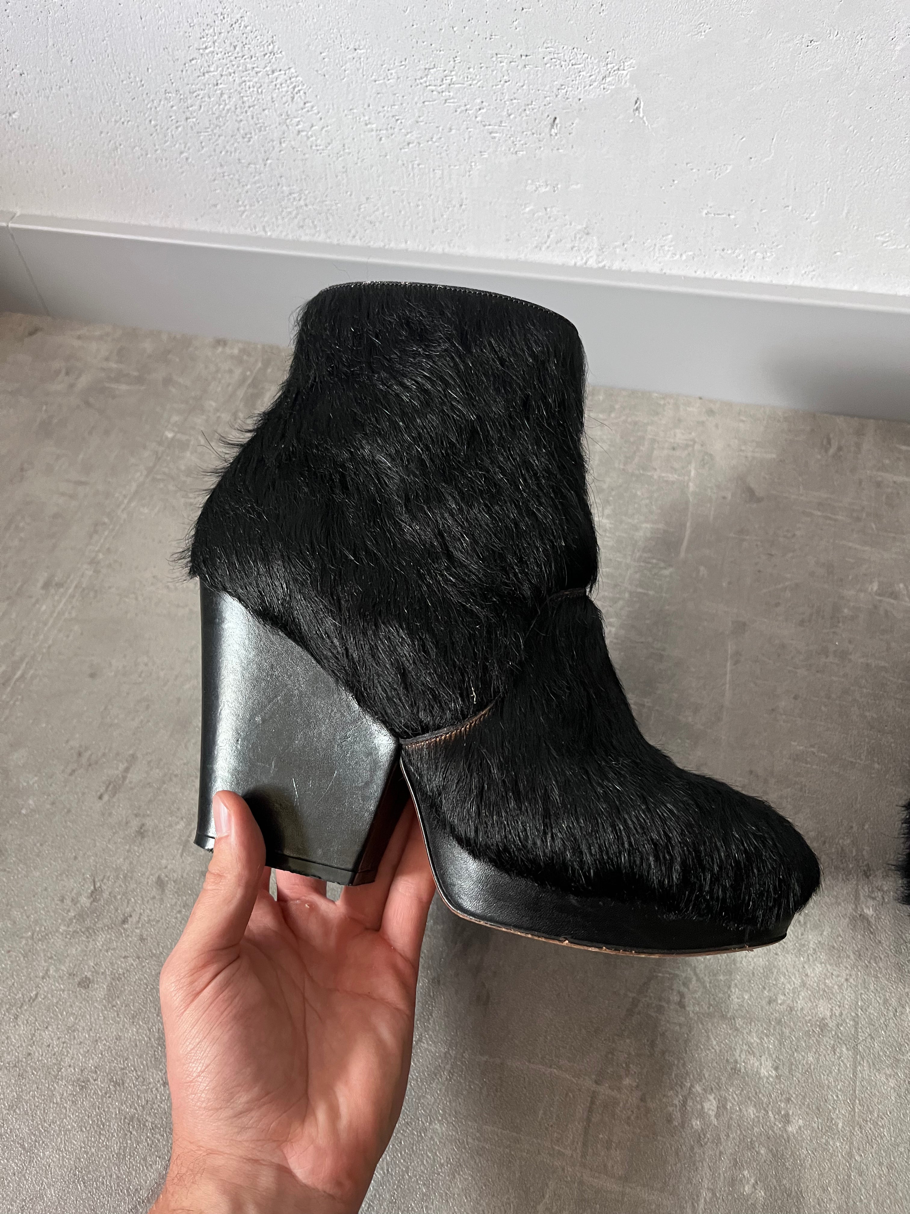 Maison Margiela Pony Hair Ankle Heel Boots Black Women - 40
