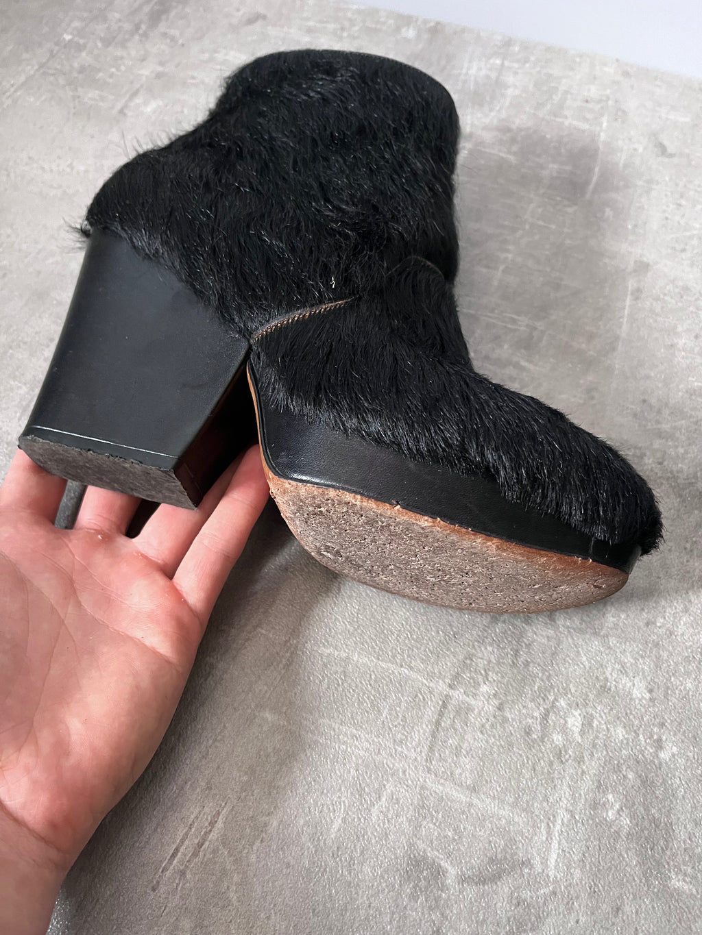 Maison Margiela Pony Hair Ankle Heel Boots Black Women - 40