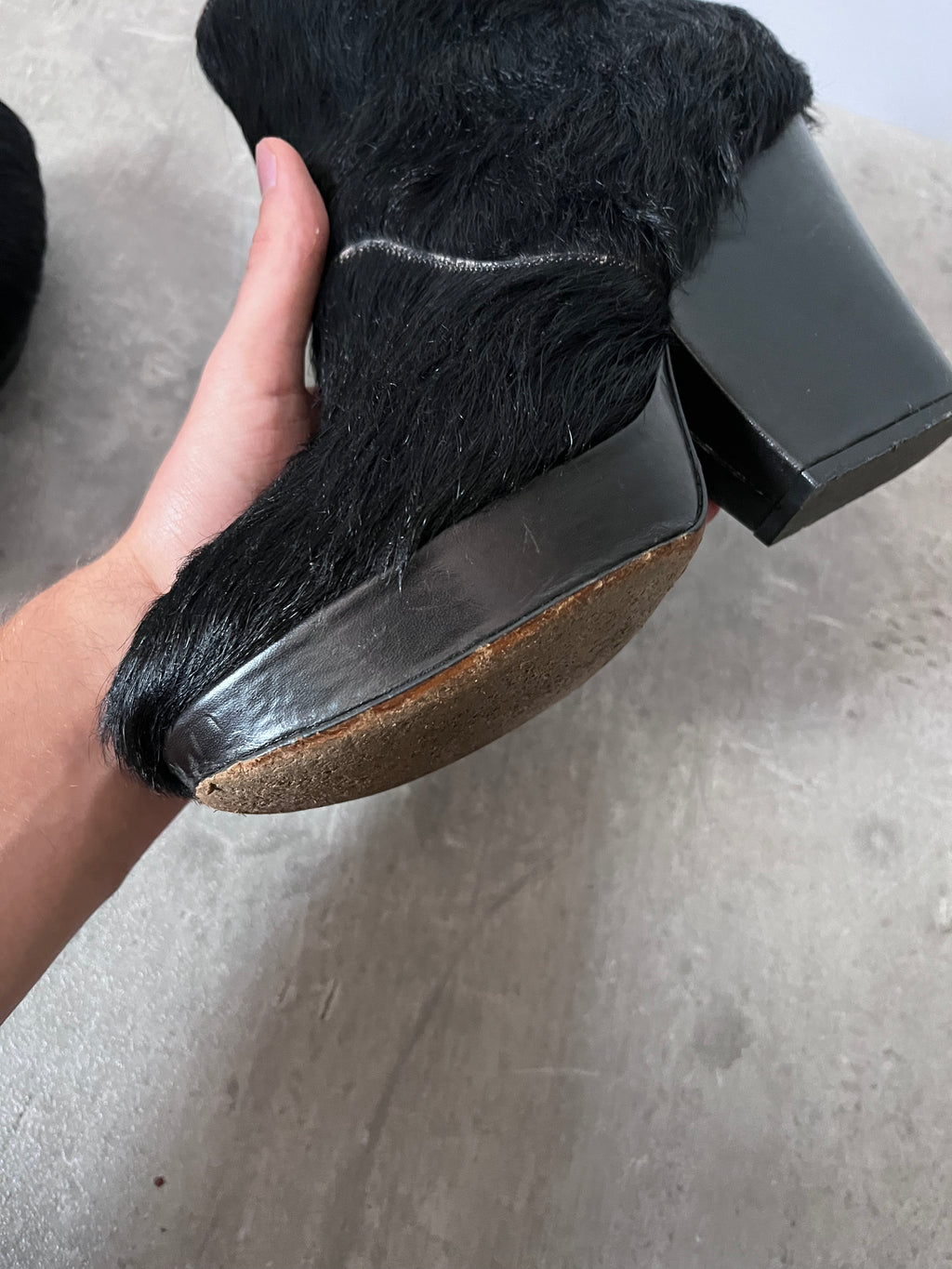Maison Margiela Pony Hair Ankle Heel Boots Black Women - 40